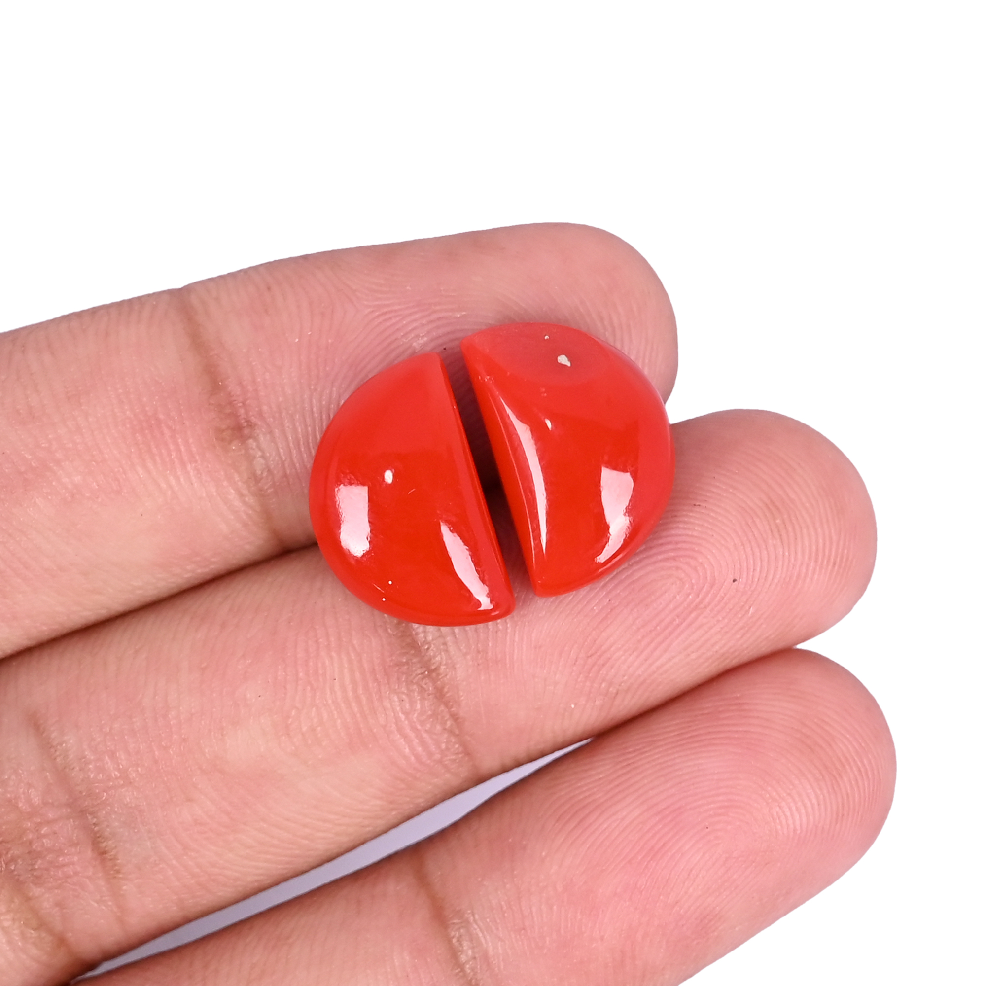 Synthetic Red Coral Loose Gemstone 55 Carat Half Moon 15x10 mm Flat-back Cabochon for Jewelry Making 1 Pcs