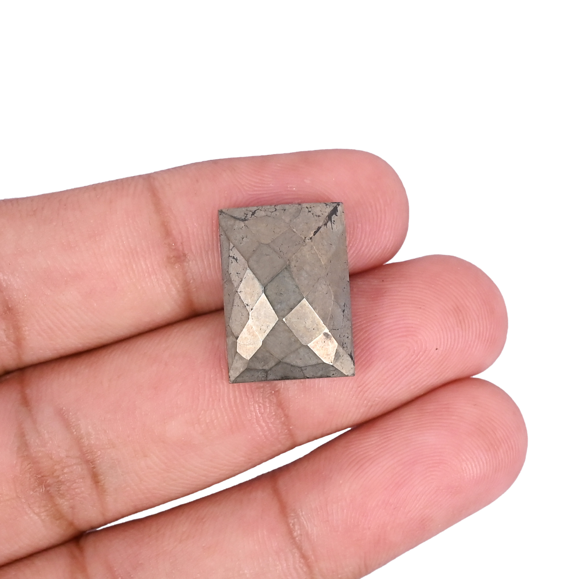 Natural Pyrite Loose Gemstone -20 Carat Rectangle 18x13 mm Flat-back Cabochon for Jewelry Making  1 Pcs
