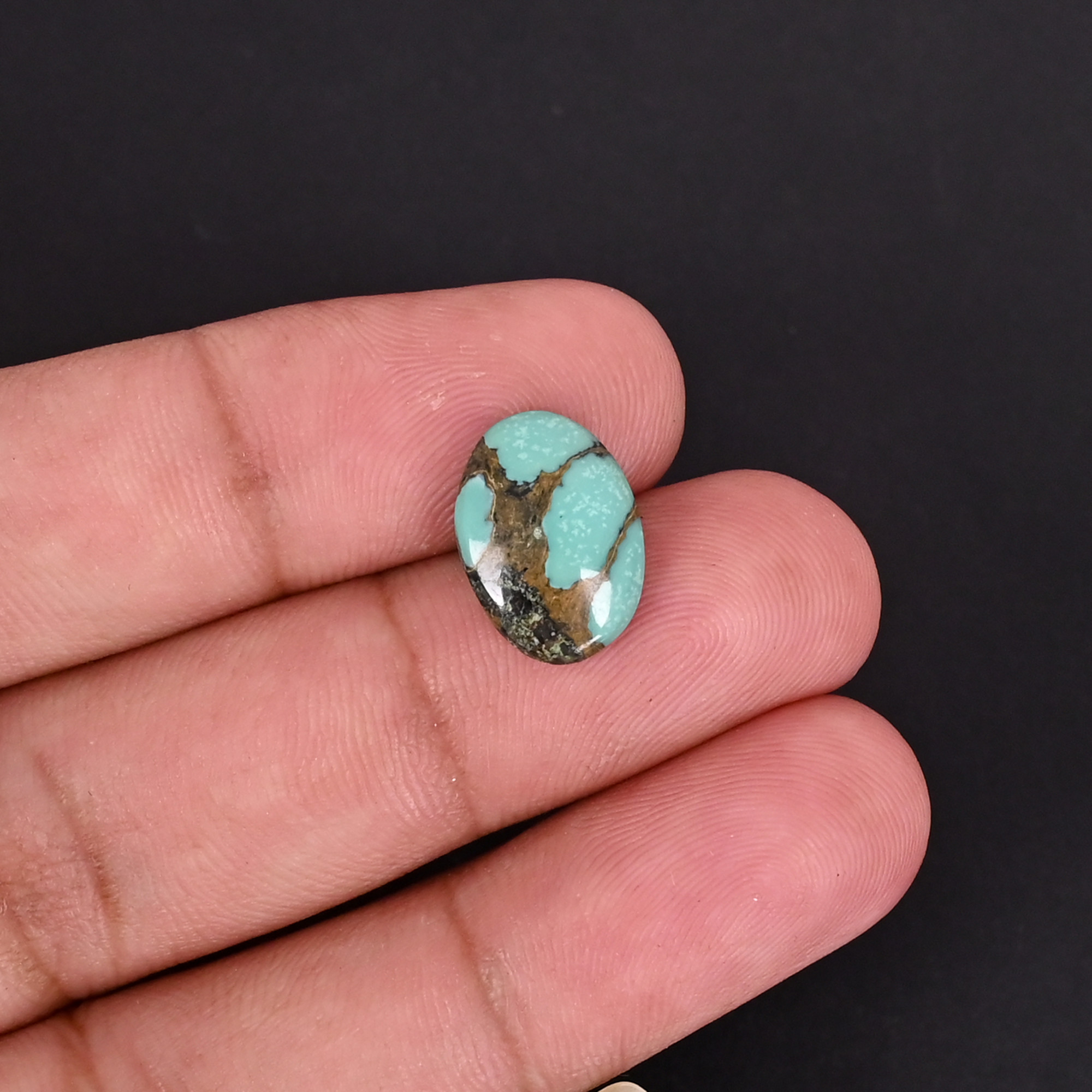 Natural Tibetan turquoise Loose Gemstone -36 Carat Oval 14x10 mm Flat-back Cabochon for Jewelry Making