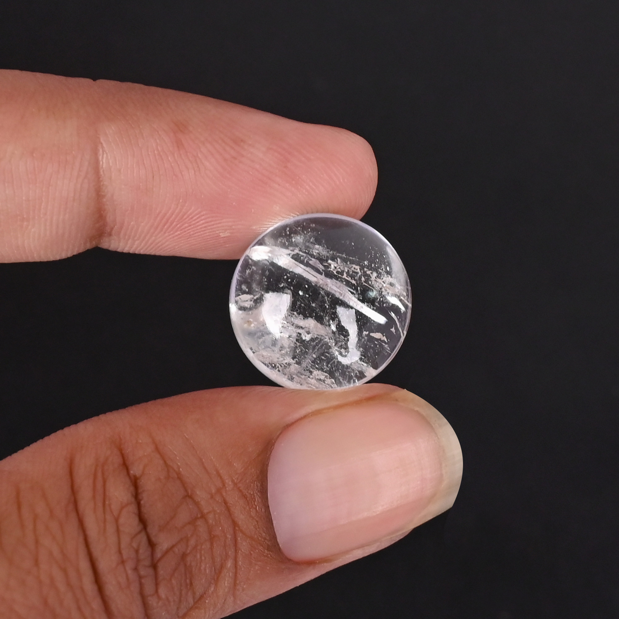 Natural Crystal Quartz Loose Gemstone -152 Carat Round 16x16 mm Flat-back Cabochon for Jewelry Making