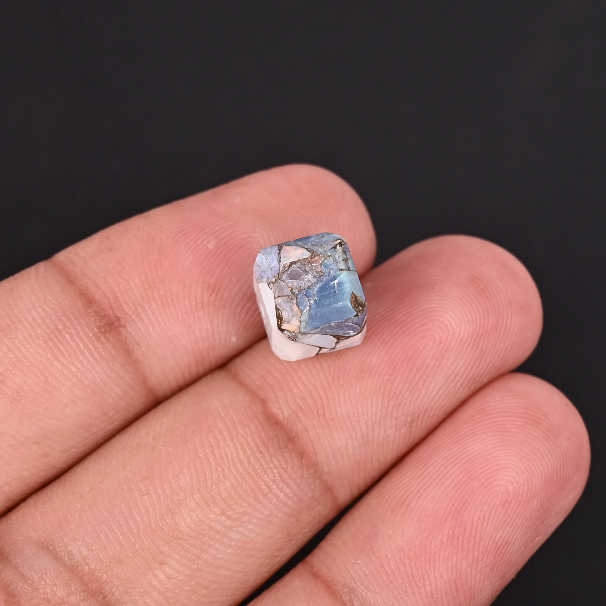 Natural Blue Opal Copper Mohave Loose Gemstone -49 Carat Cube 8x8 mm Smooth Polished Stone for Jewelry Making 1 Pcs