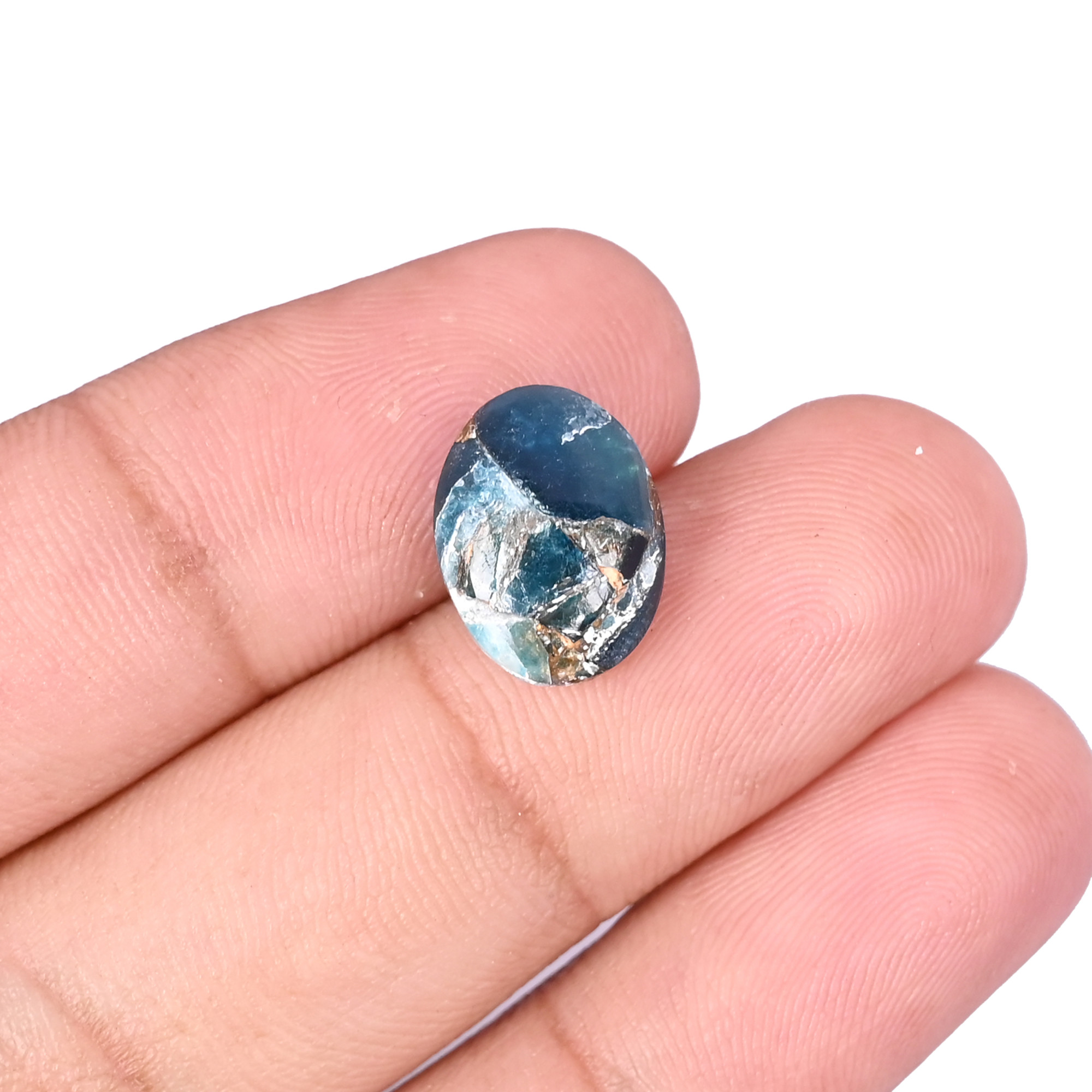 Natural Neon Apatite Copper Loose Gemstone 38 Carat Oval 13x10 mm Flat-back Cabochon for Jewelry Making 1 Pcs