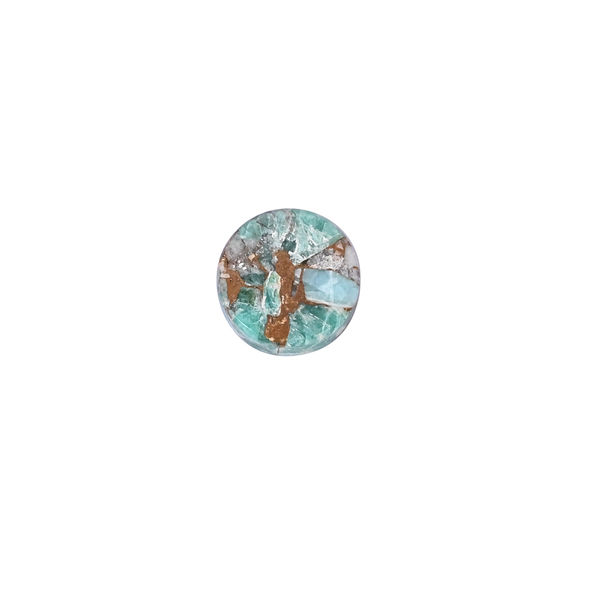 Natural Amazonite Copper Loose Gemstone 68 Carat Round 12x12 mm Flat-back Cabochon for Jewelry Making  1 Pcs