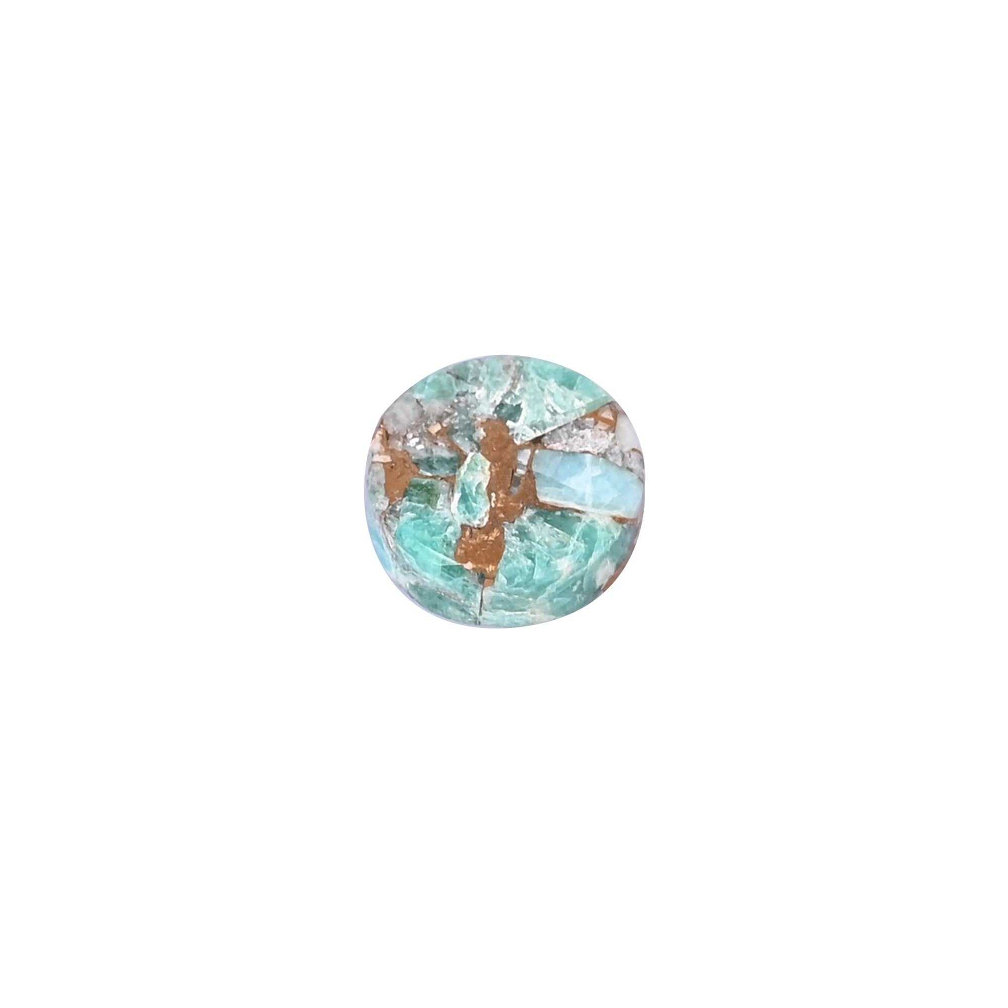 Natural Amazonite Copper Loose Gemstone 68 Carat Round 12x12 mm Flat-back Cabochon for Jewelry Making 1 Pcs