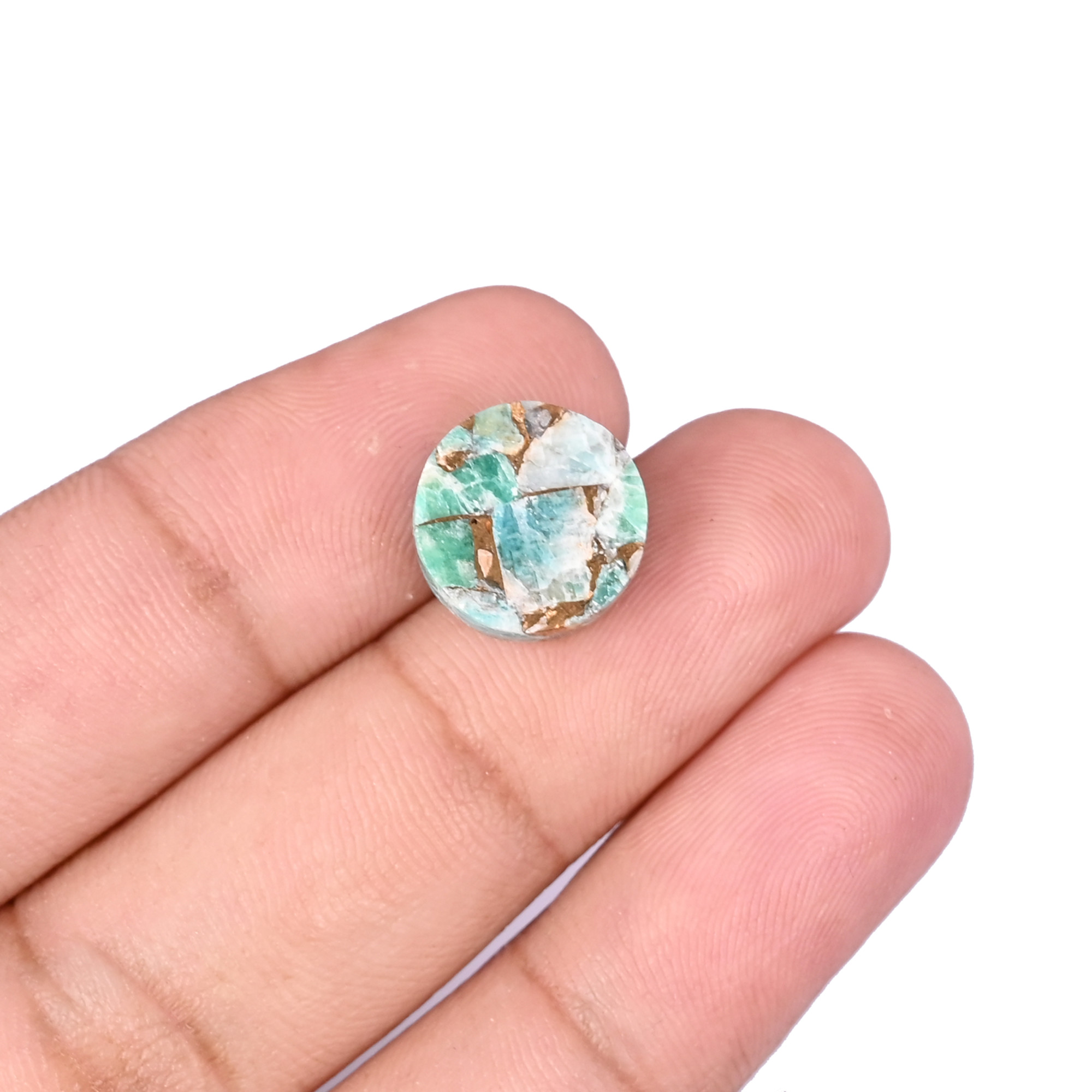 Natural Amazonite Copper Loose Gemstone 68 Carat Round 12x12 mm Flat-back Cabochon for Jewelry Making 1 Pcs
