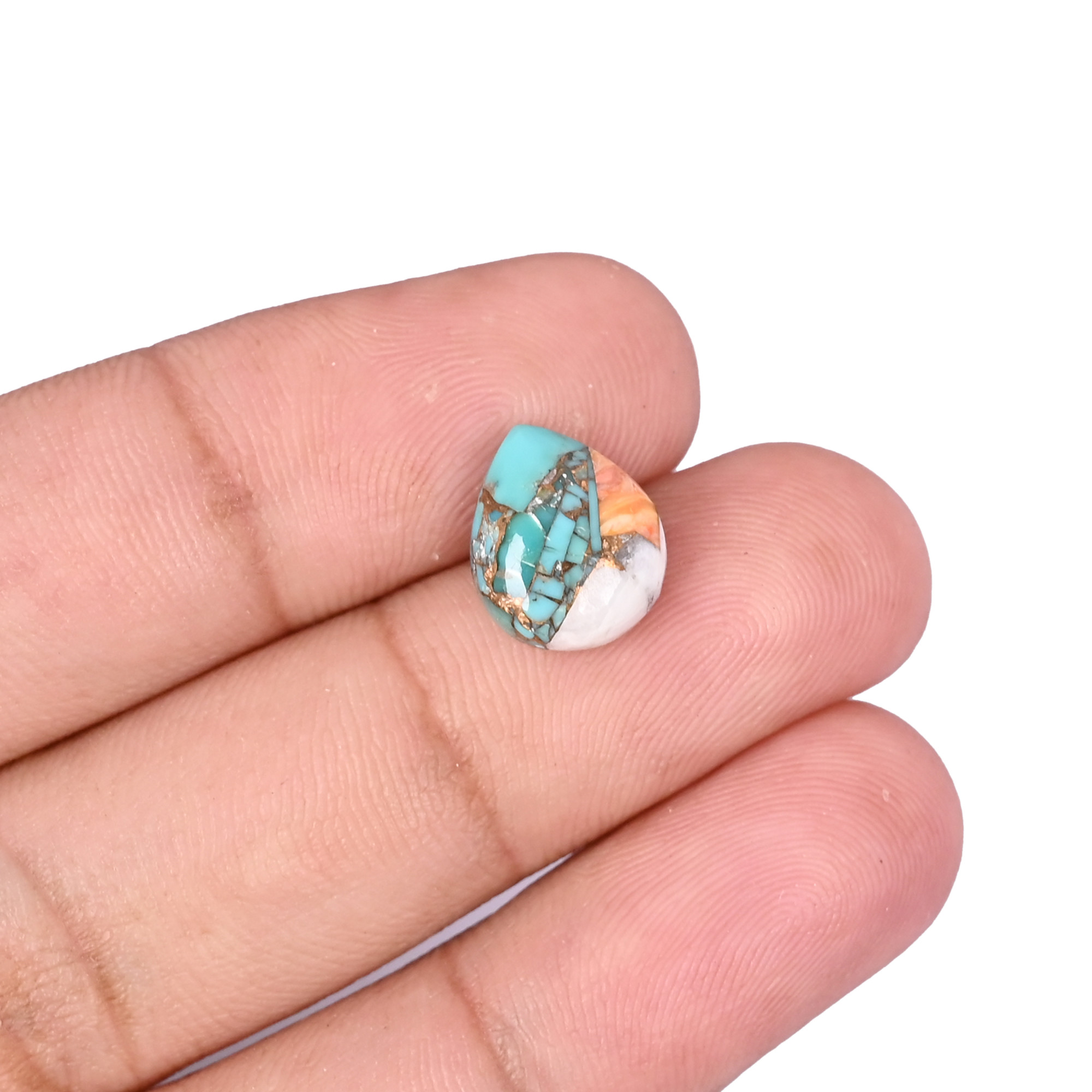 Natural Turquoise Loose Gemstone -34 Carat Pear 12x10 mm Flat-back Cabochon for Jewelry Making   1 Pcs