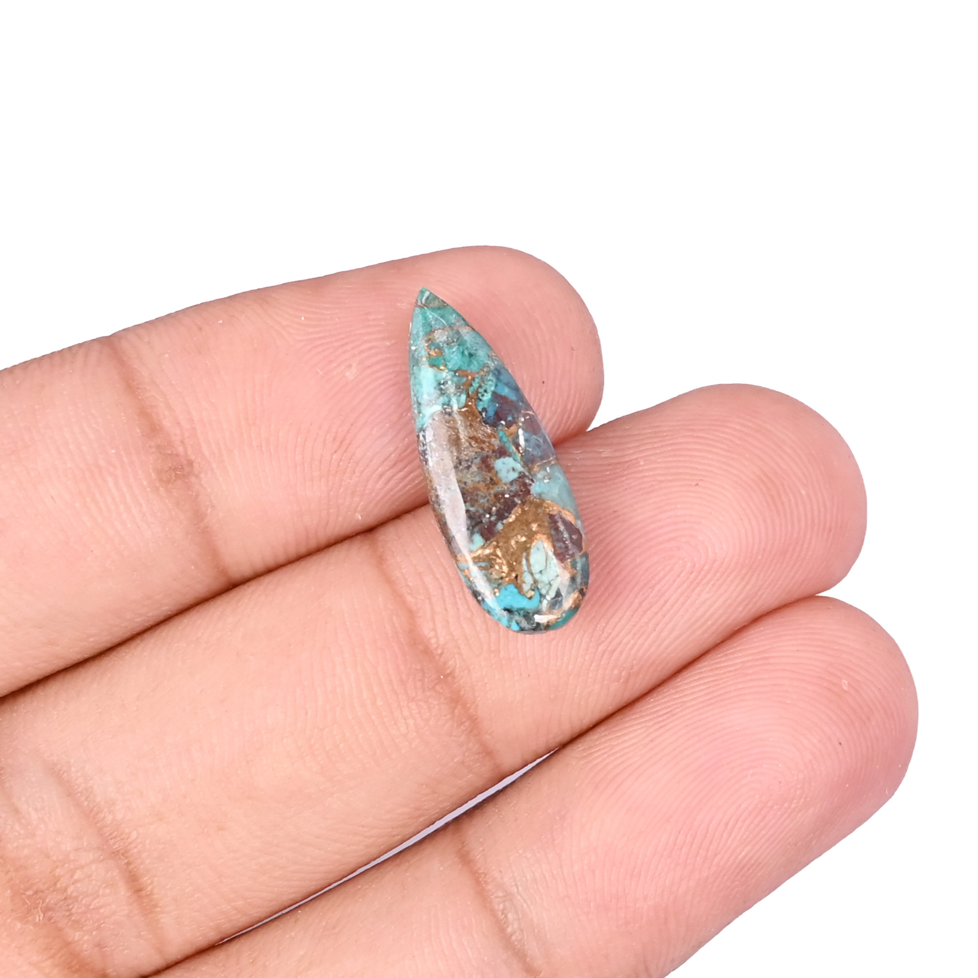 Natural Chrysocolla Copper Loose Gemstone 42 Carat Pear 20x7 mm Flat-back Cabochon for Jewelry Making 1 Pcs