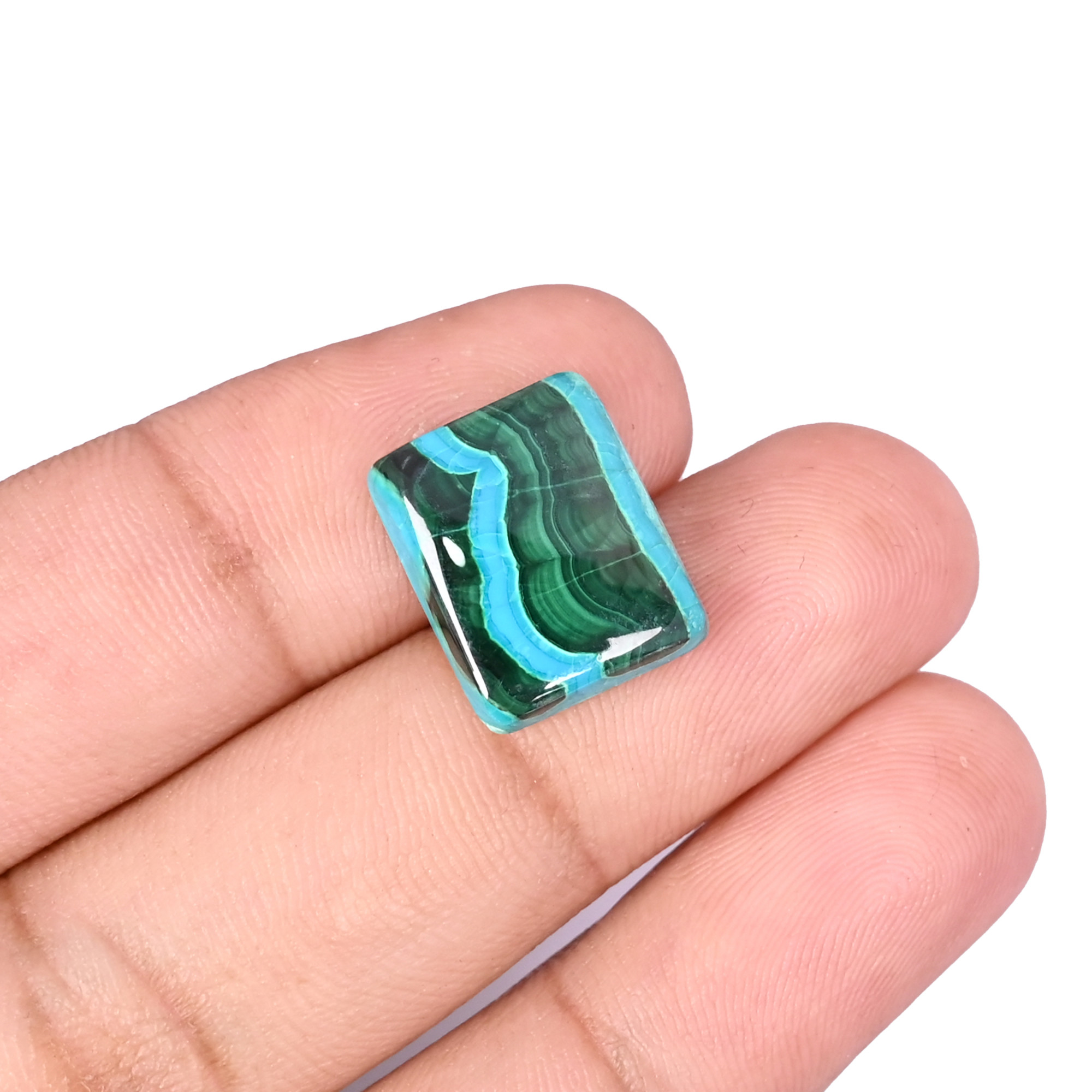Natural Chrysocolla malachite Loose Gemstone -94 Carat Rectangle 15x12 mm Flat-back Cabochon for Jewelry Making   1 Pcs