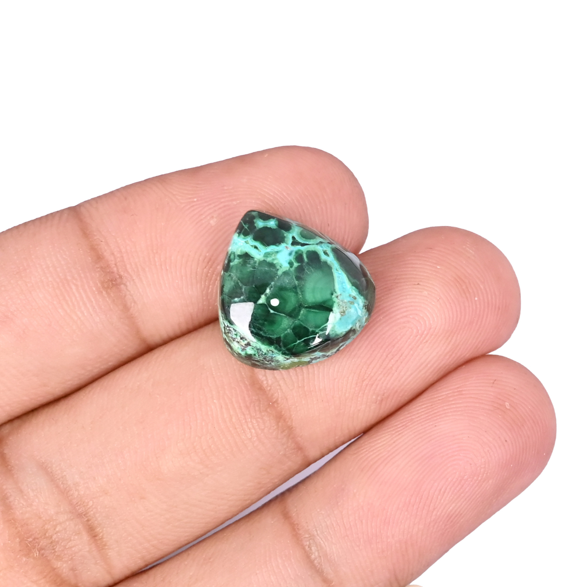 Natural Chrysocolla malachite Loose Gemstone -10 Carat Pear 16x15 mm Flat-back Cabochon for Jewelry Making   1 Pcs