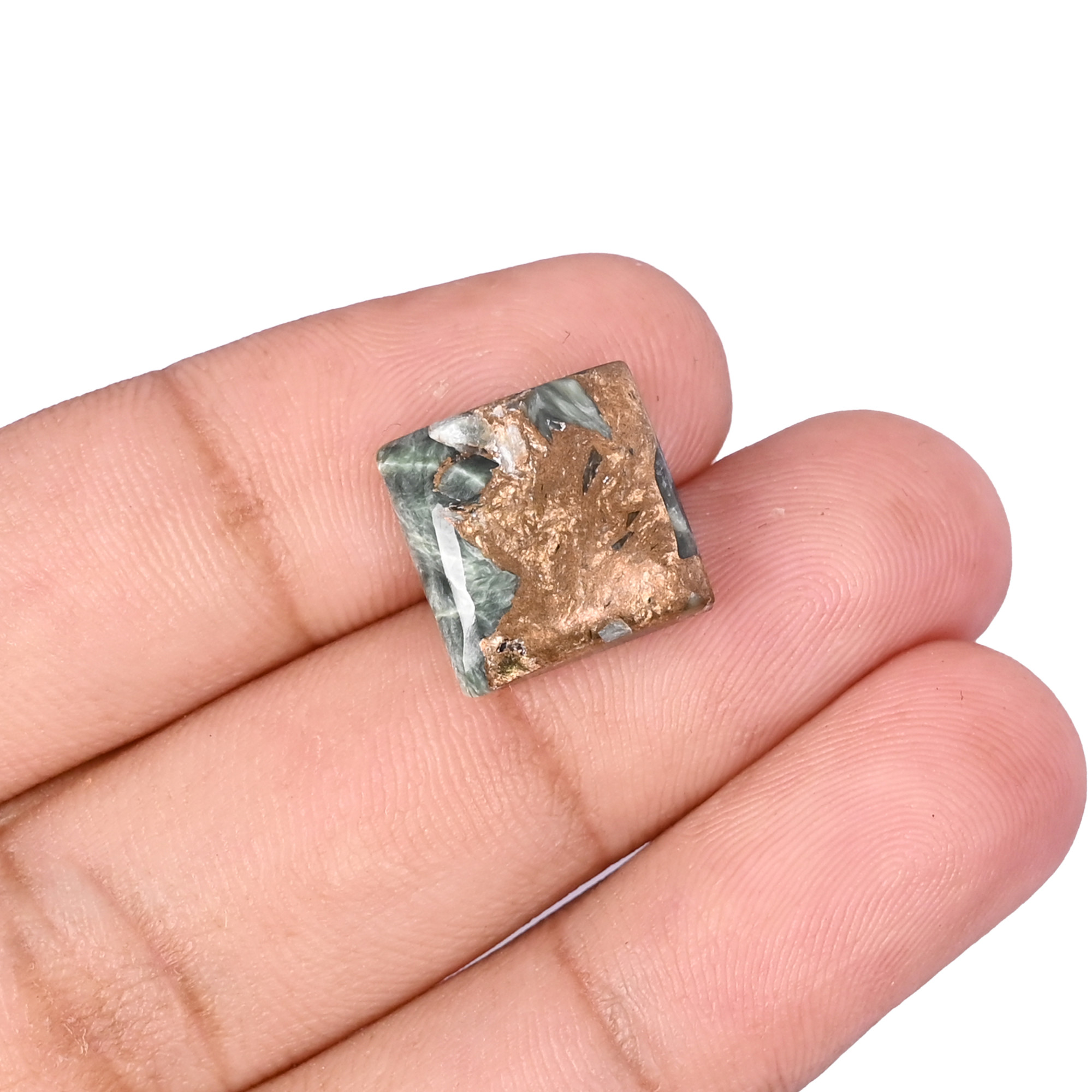 Natural Seraphinite Copper Loose Gemstone 82 Carat Square 13x13 mm Flat-back Cabochon for Jewelry Making  1 Pcs