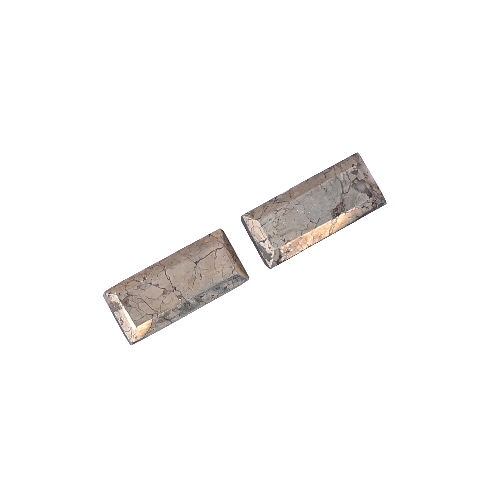 Natural Pyrite Loose Gemstone -64 Carat Rectangle 14x6 mm Flat-back Cabochon for Jewelry Making   1 Pcs