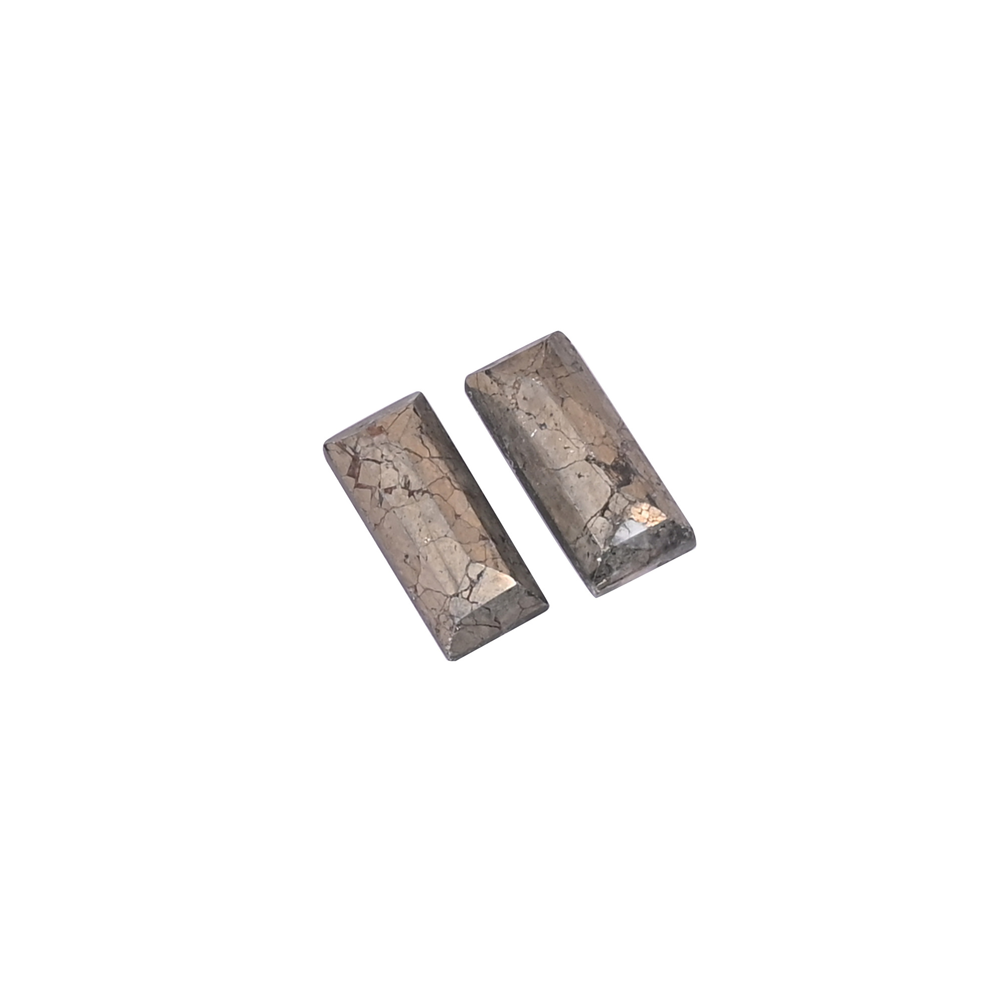 Natural Pyrite Loose Gemstone -64 Carat Rectangle 14x6 mm Flat-back Cabochon for Jewelry Making   1 Pcs