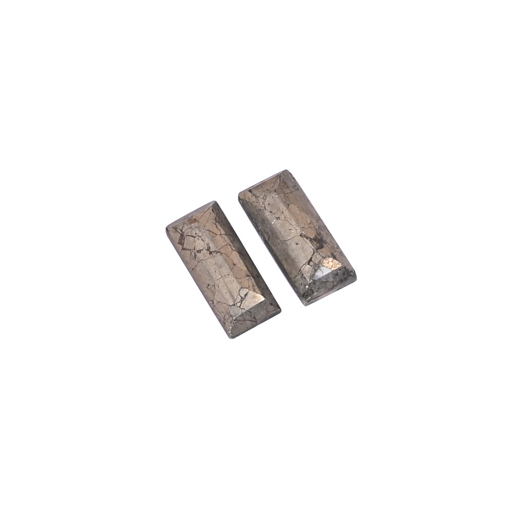 Image of Natural Pyrite Loose Gemstone -6.4 Carat, Rectangle 14x6 mm Flat-back Cabochon for Jewelry Making  | 1 Pcs