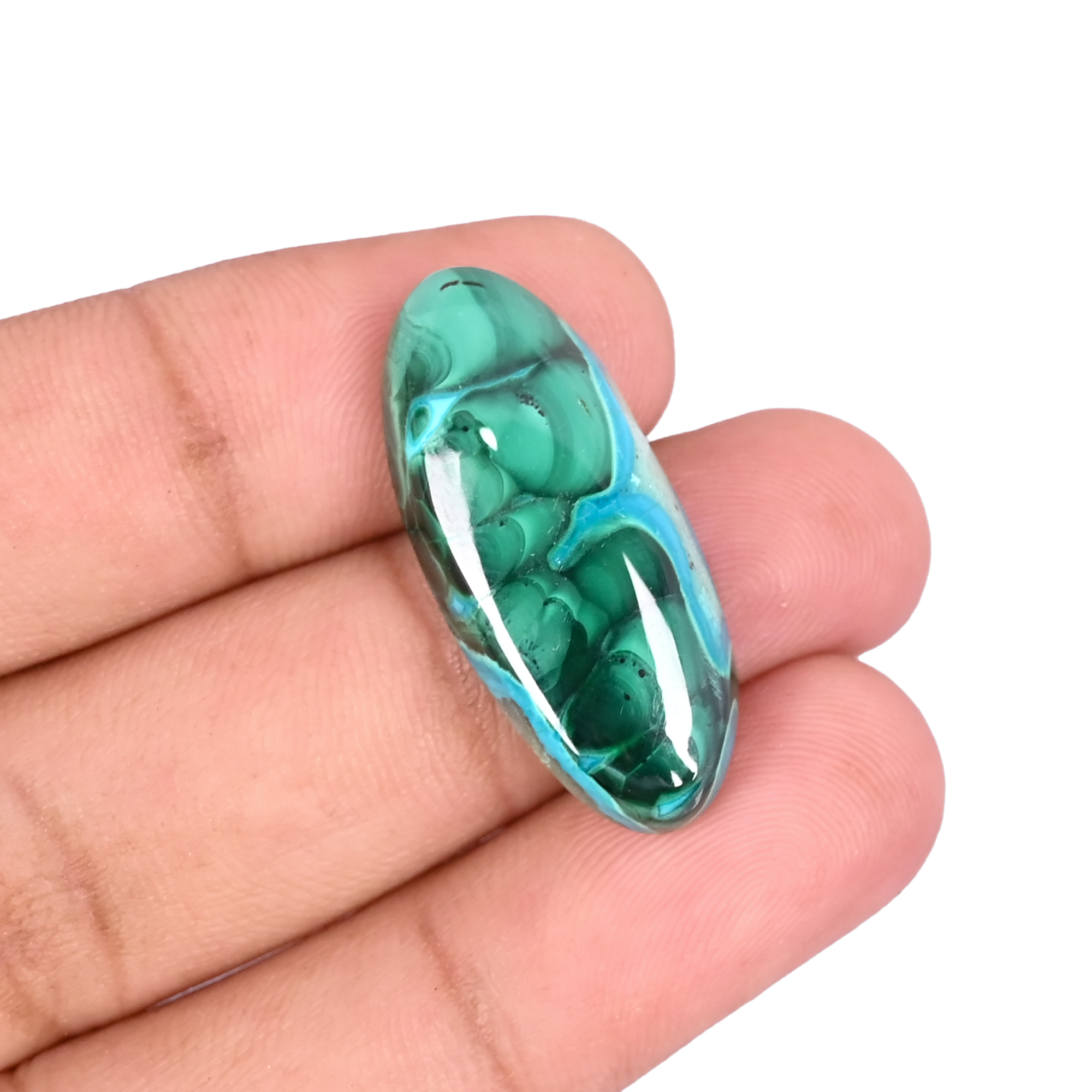 Natural Chrysocolla Malachite Loose Gemstone 268 Carat Oval 30x13 mm Flat-back Cabochon for Jewelry Making  1 Pcs