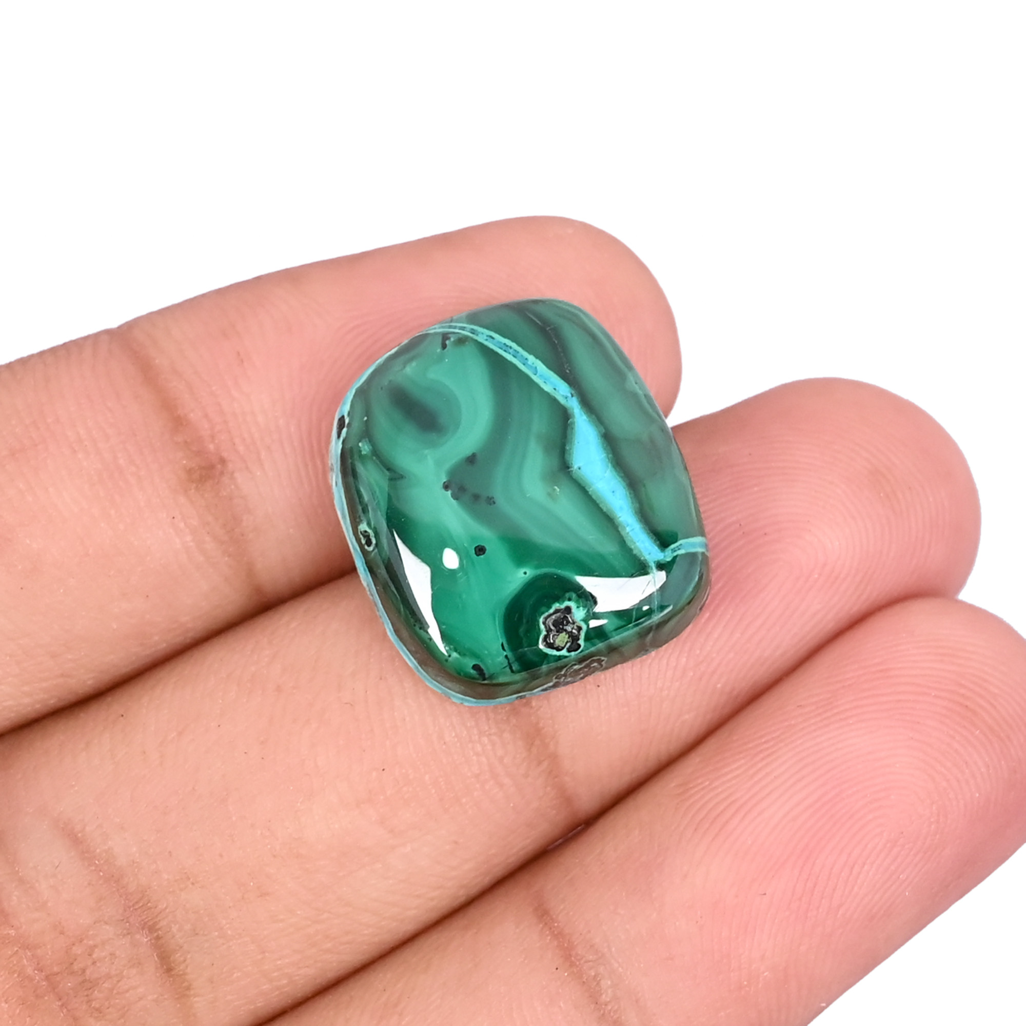 Natural Malachite Loose Gemstone 18 Carat Rectangle 19x16 mm Flat-back Cabochon for Jewelry Making  1 Pcs