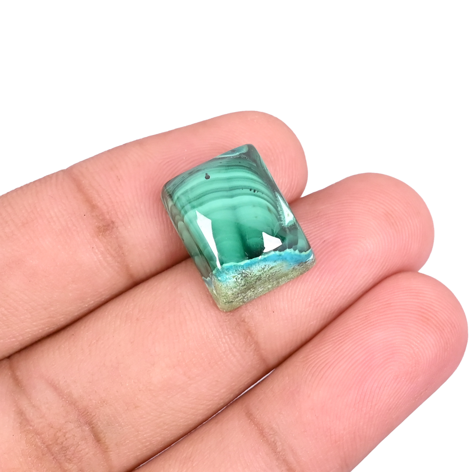 Natural Malachite Loose Gemstone 228 Carat Rectangle 16x12 mm Flat-back Cabochon for Jewelry Making  1 Pcs