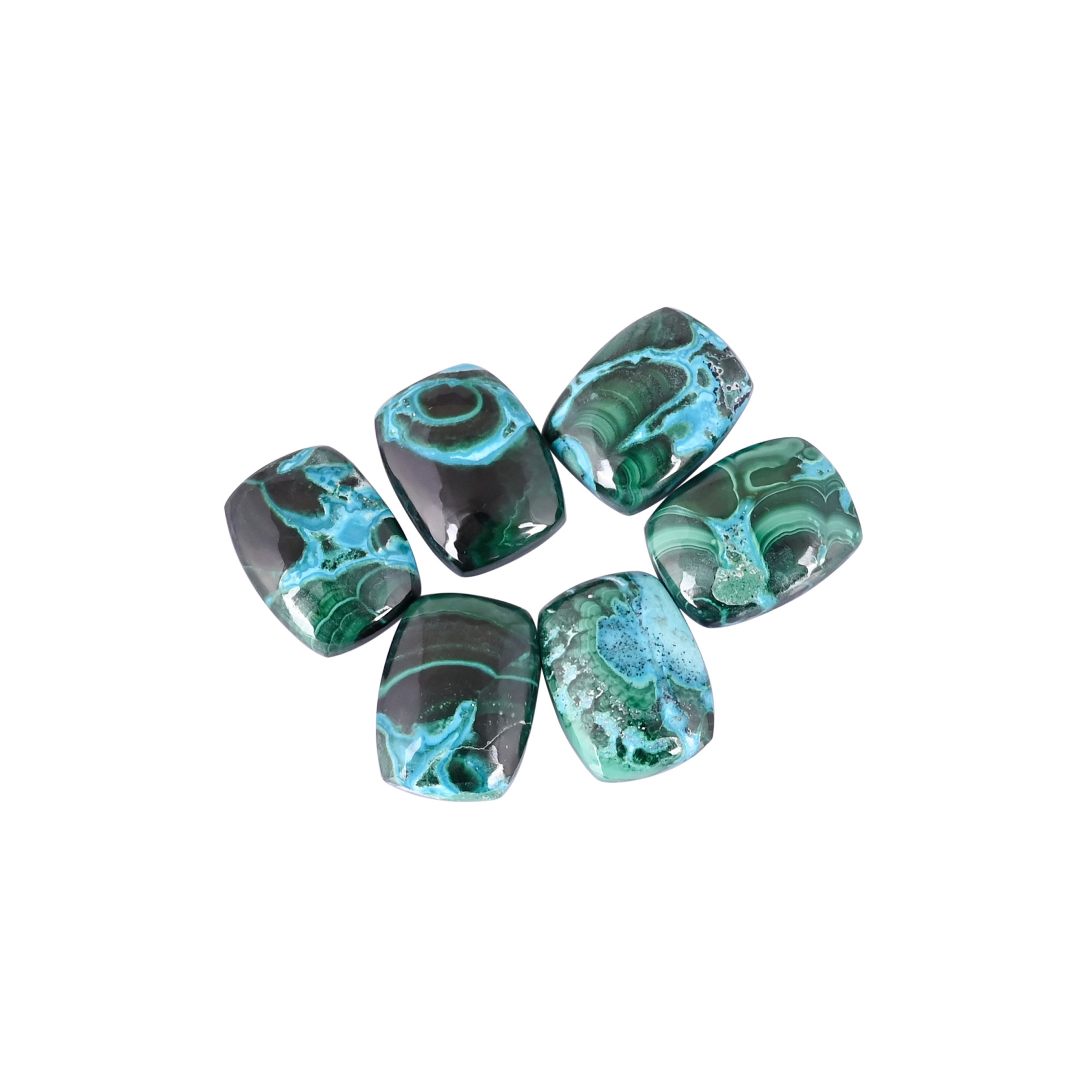 Chrysocolla Malachite Gemstone Wholesale 6 pcs Lot For Jewelry Rectangle Cushion Shape 127cts