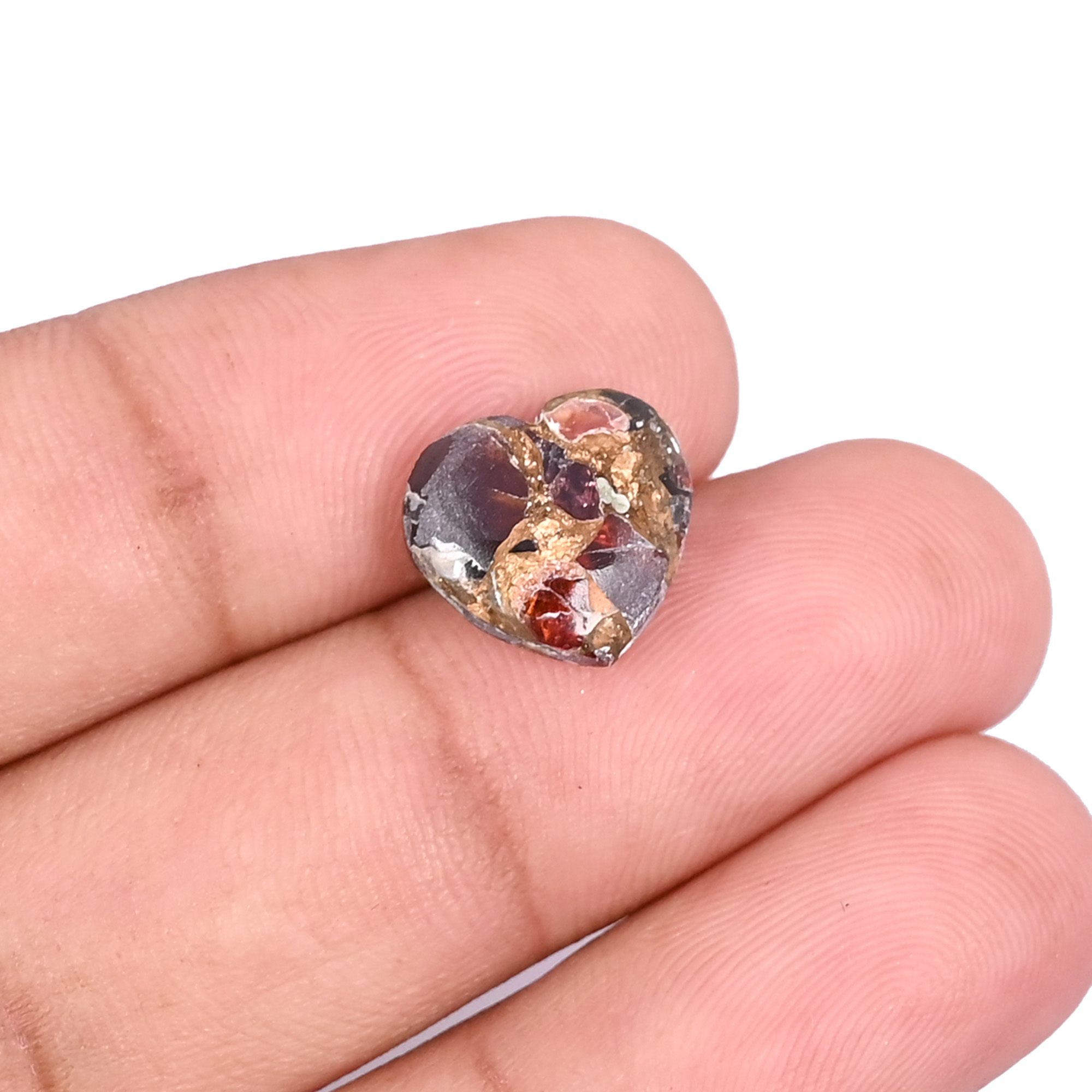Natural Fire Opal Copper Mohave Loose Gemstone 59 Carat Heart 11x12 mm Flat-back Cabochon for Jewelry Making 1 Pcs