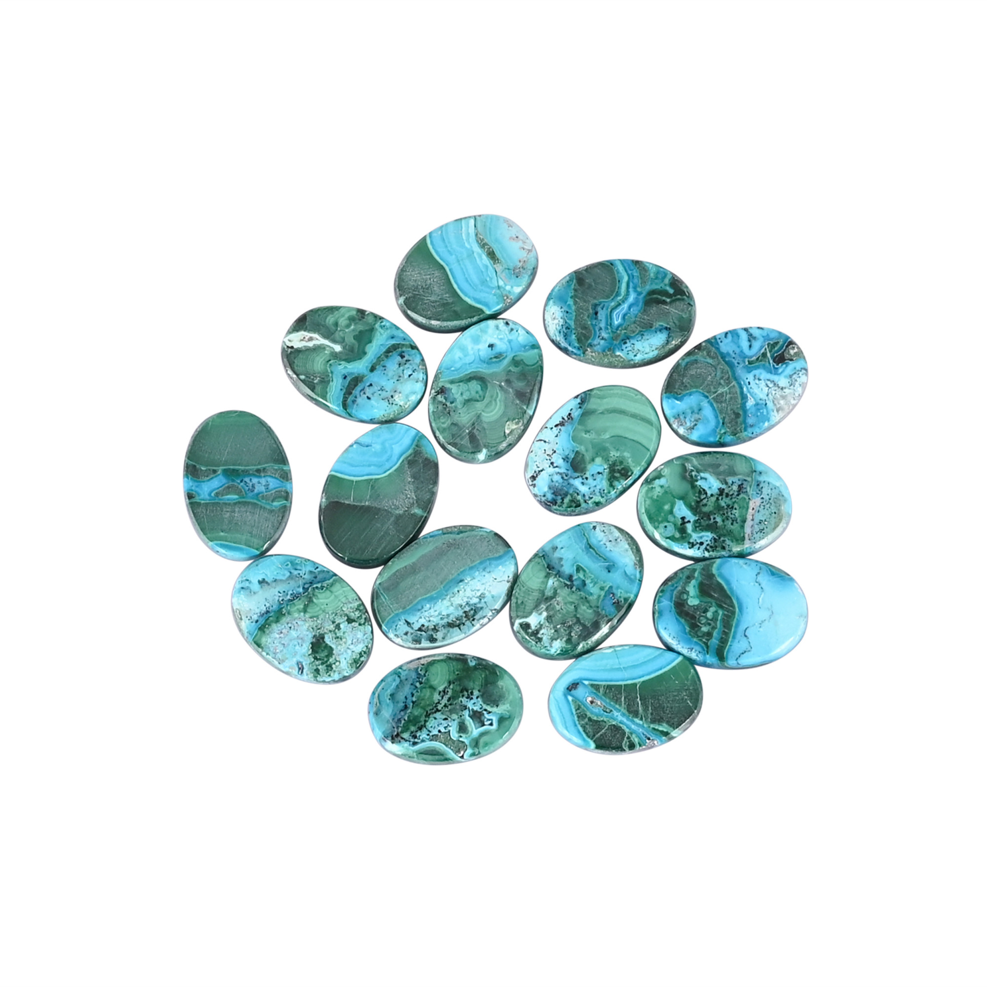 Chrysocolla Malachite Natural Stones Oval Shape 15Pcs Wholesale Lot 6335Cts Making For Jewelry