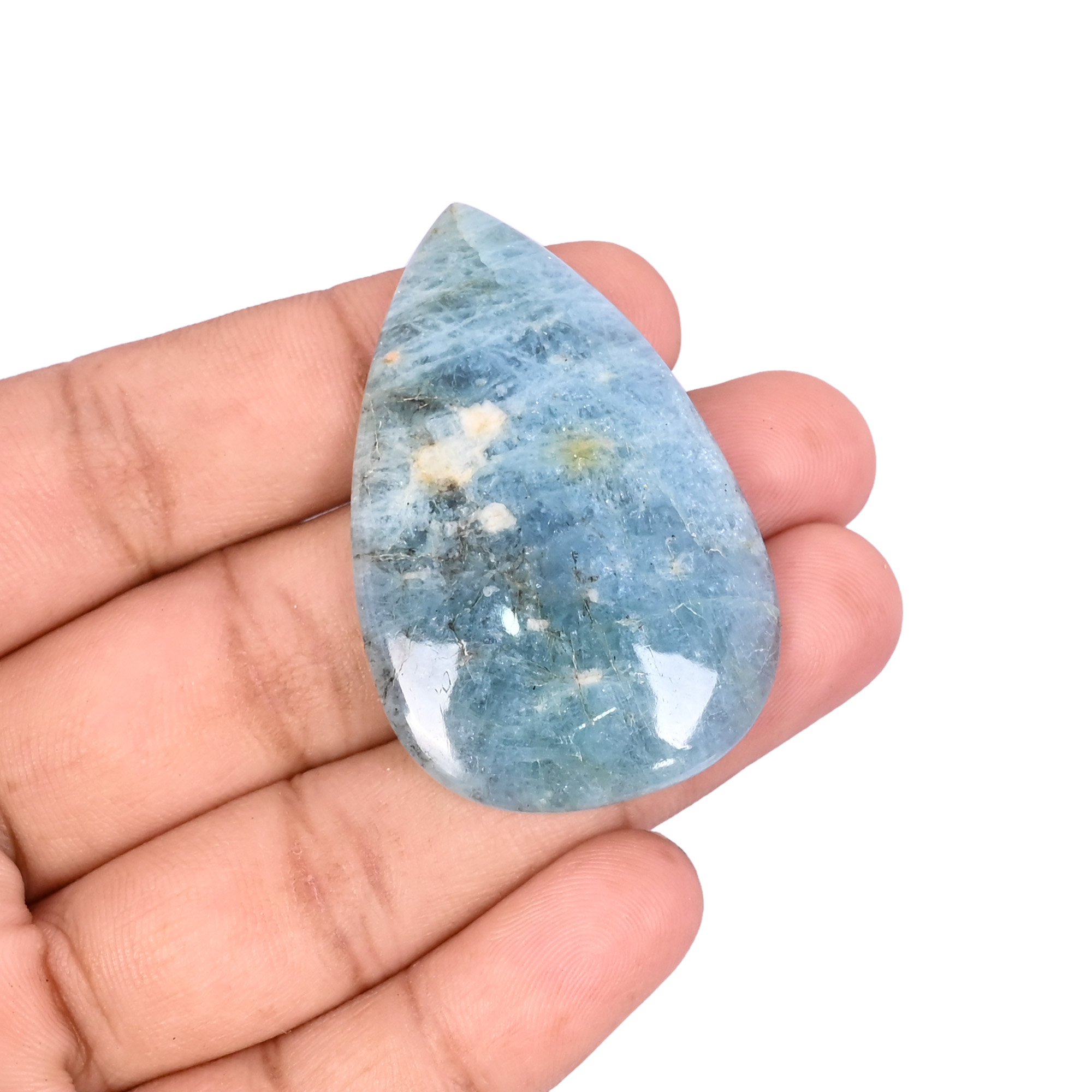 Natural Aquamarine Loose Gemstone 75 Carat Pear 48x31 mm Flat-back Cabochon for Jewelry Making 1 Pcs