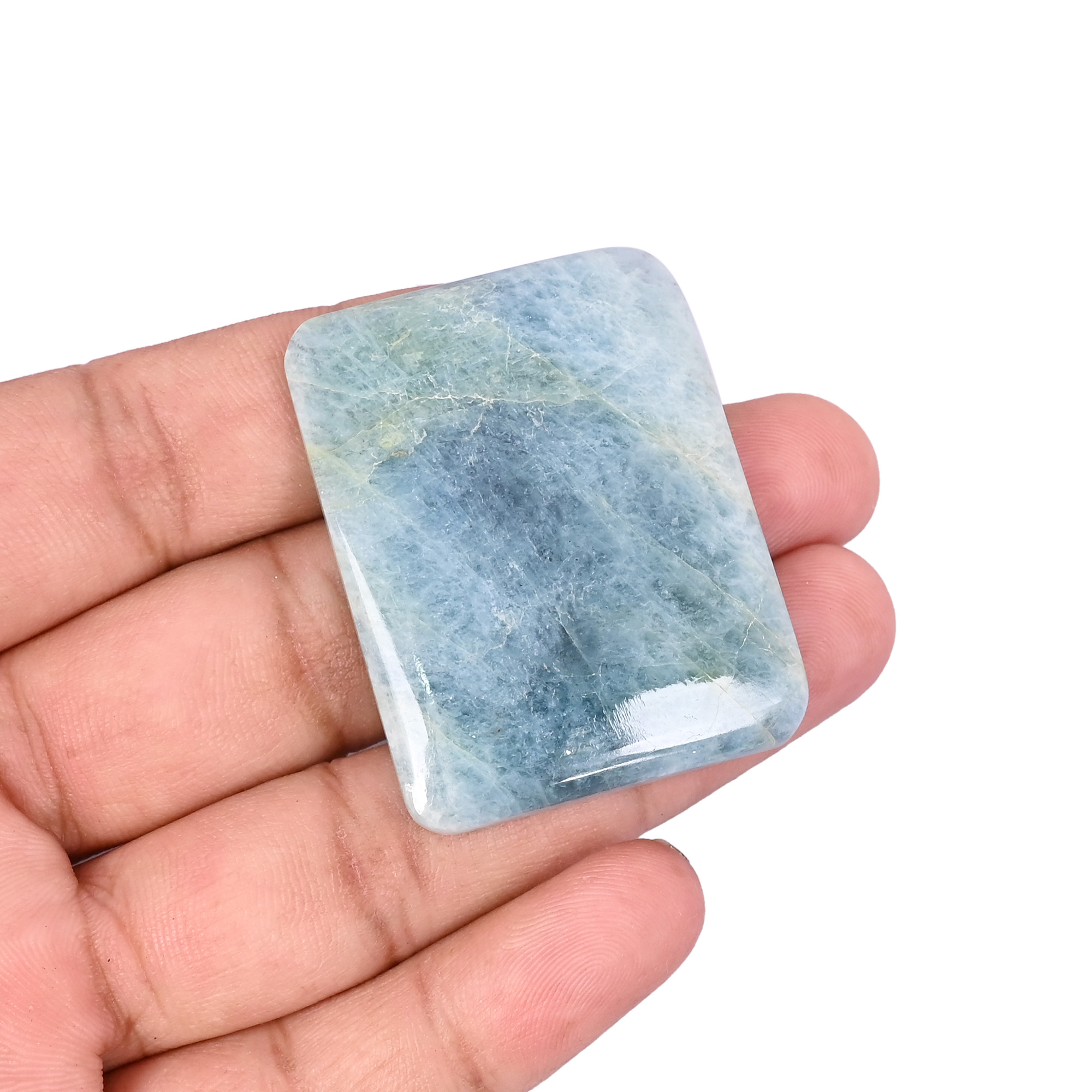 Natural Aquamarine Loose Gemstone 992 Carat Rectangle 44x34 mm Flat-back Cabochon for Jewelry Making  1 Pcs