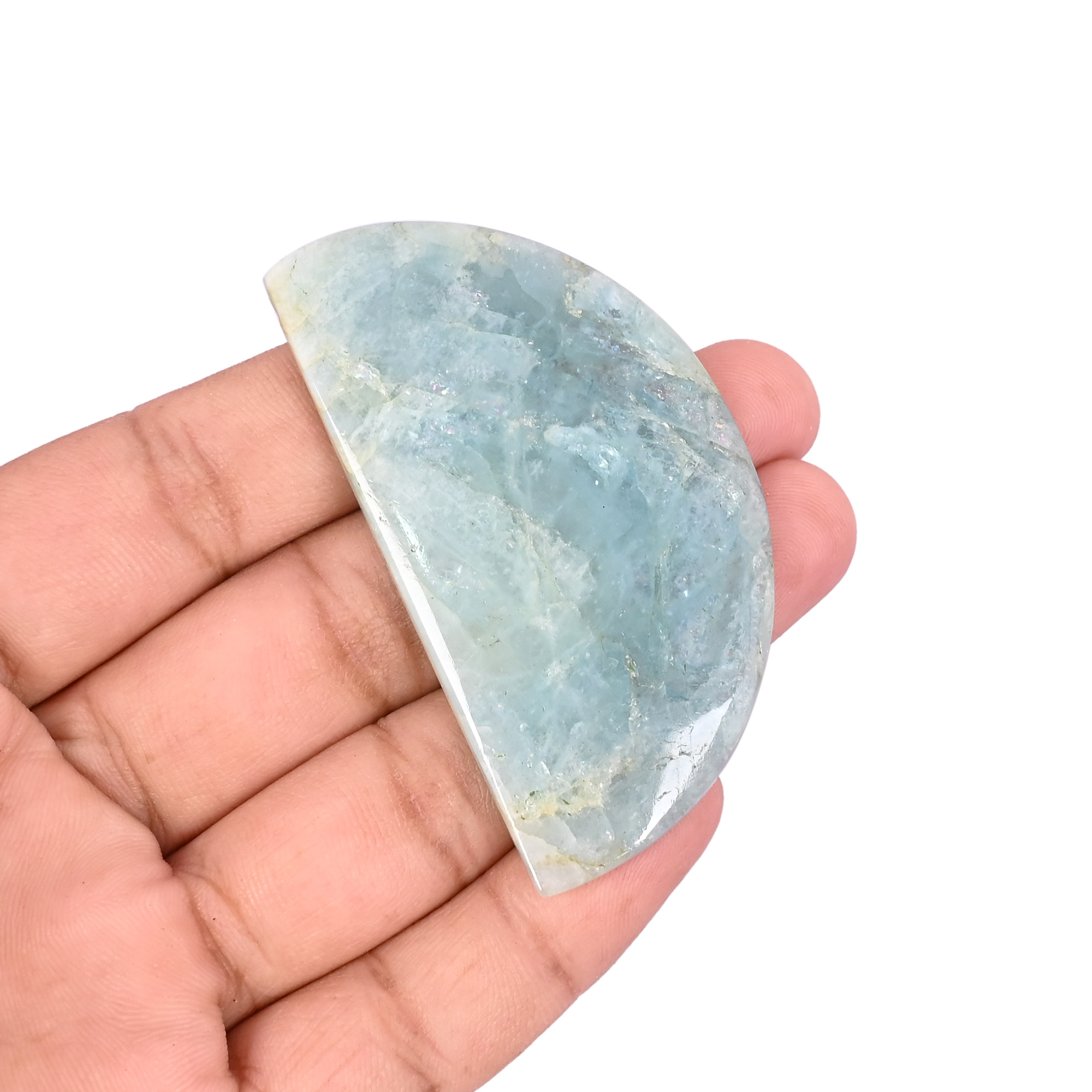 Natural Aquamarine Loose Gemstone 1157 Carat Half-Moon 64x35 mm Flat-back Cabochon for Jewelry Making 1 Pcs