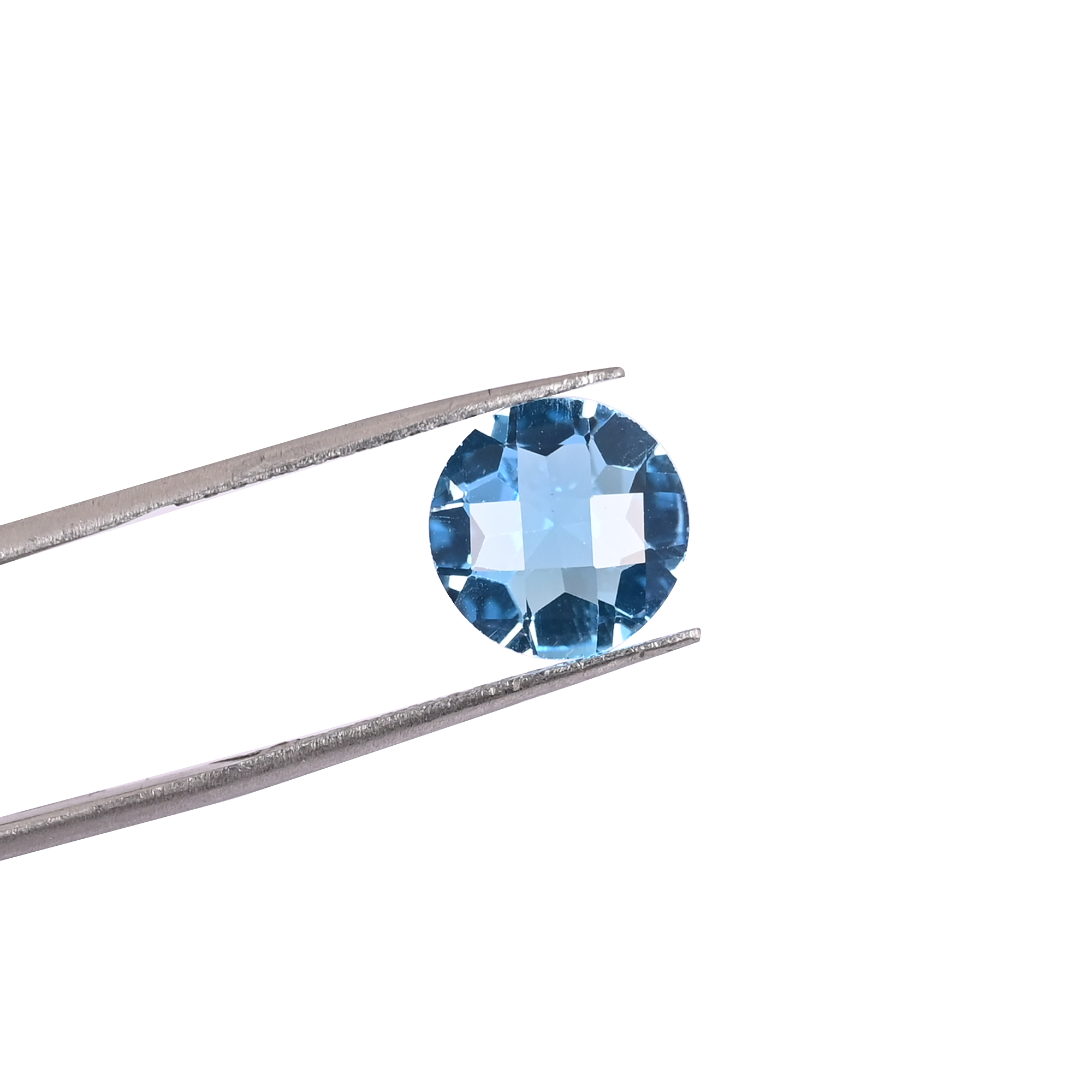 Natural Swiss Blue Topaz 35 Carat 10x10 mm Round Checker Cut Loose Gemstone For Jewelry Making