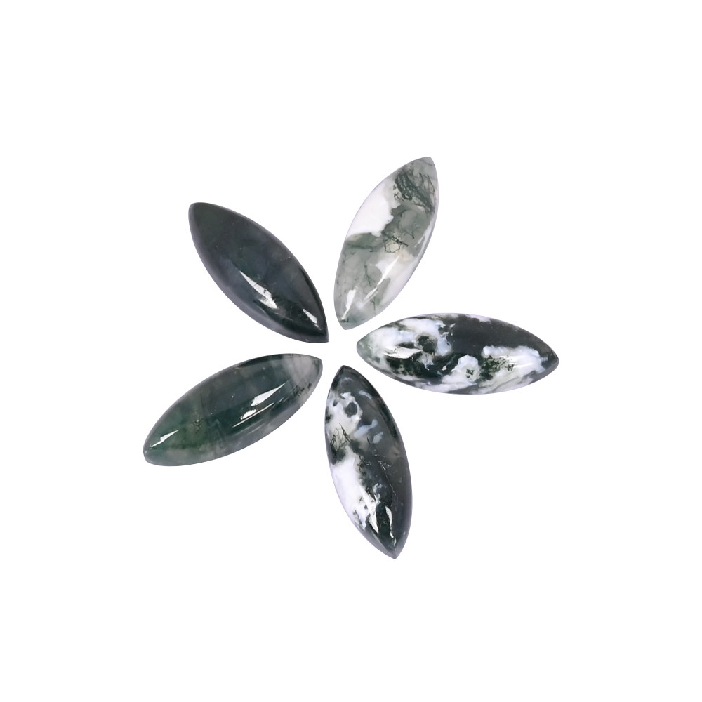 Image of Natural Moss Agate Loose Gemstone 10.1 Carat Marquise 24x9 mm Flat-back Cabochon for Jewelry Making | 1 Pcs