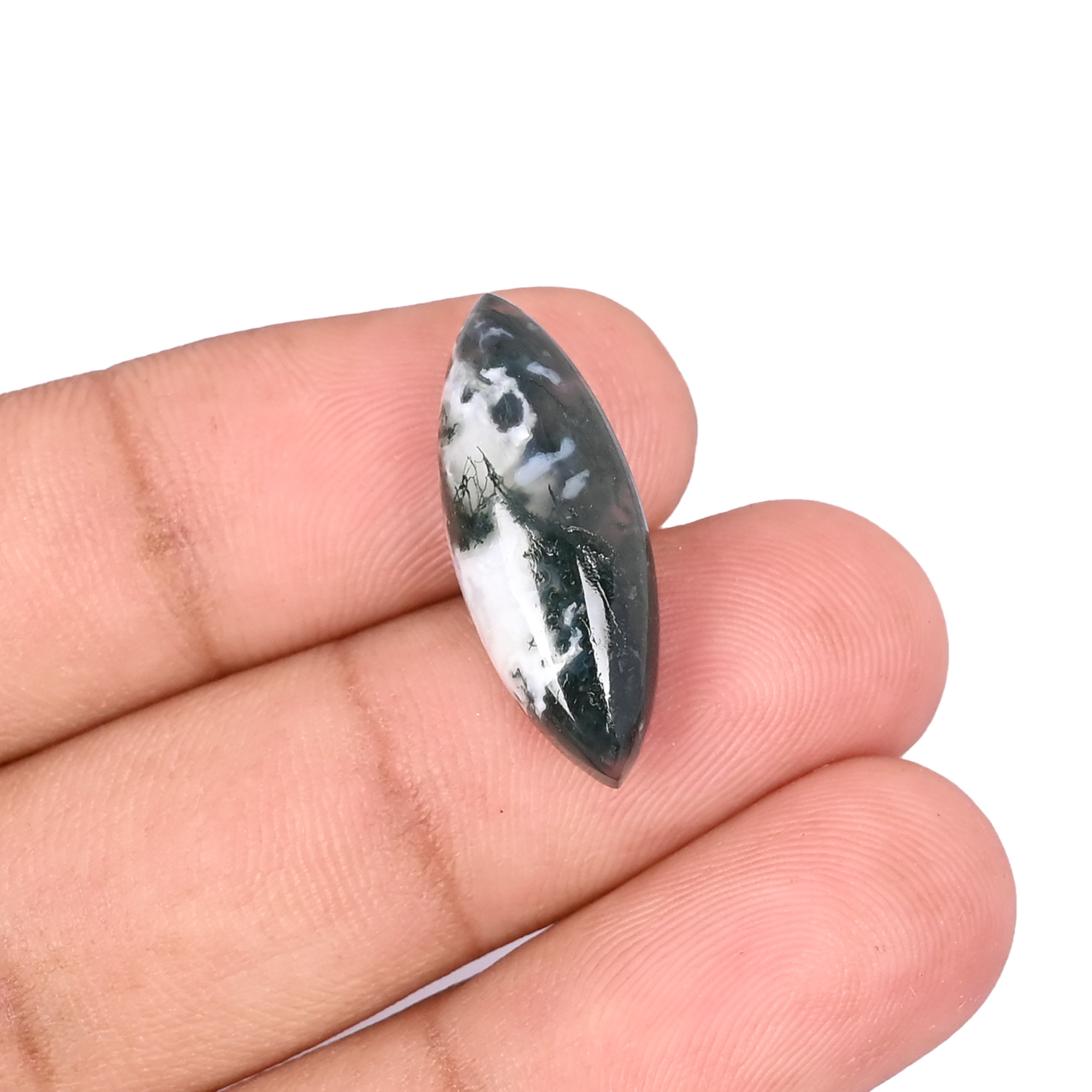 Natural Moss Agate Loose Gemstone 101 Carat Marquise 24x9 mm Flat-back Cabochon for Jewelry Making  1 Pcs