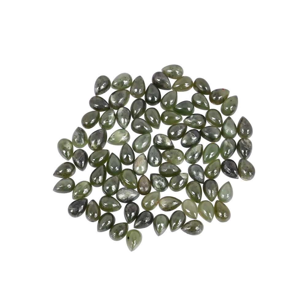 Image of Natural Nephrite Jade Loose Gemstone 0.6 Carat Pear 6x4 mm Flat-back Cabochon for Jewelry Making | 1 Pcs