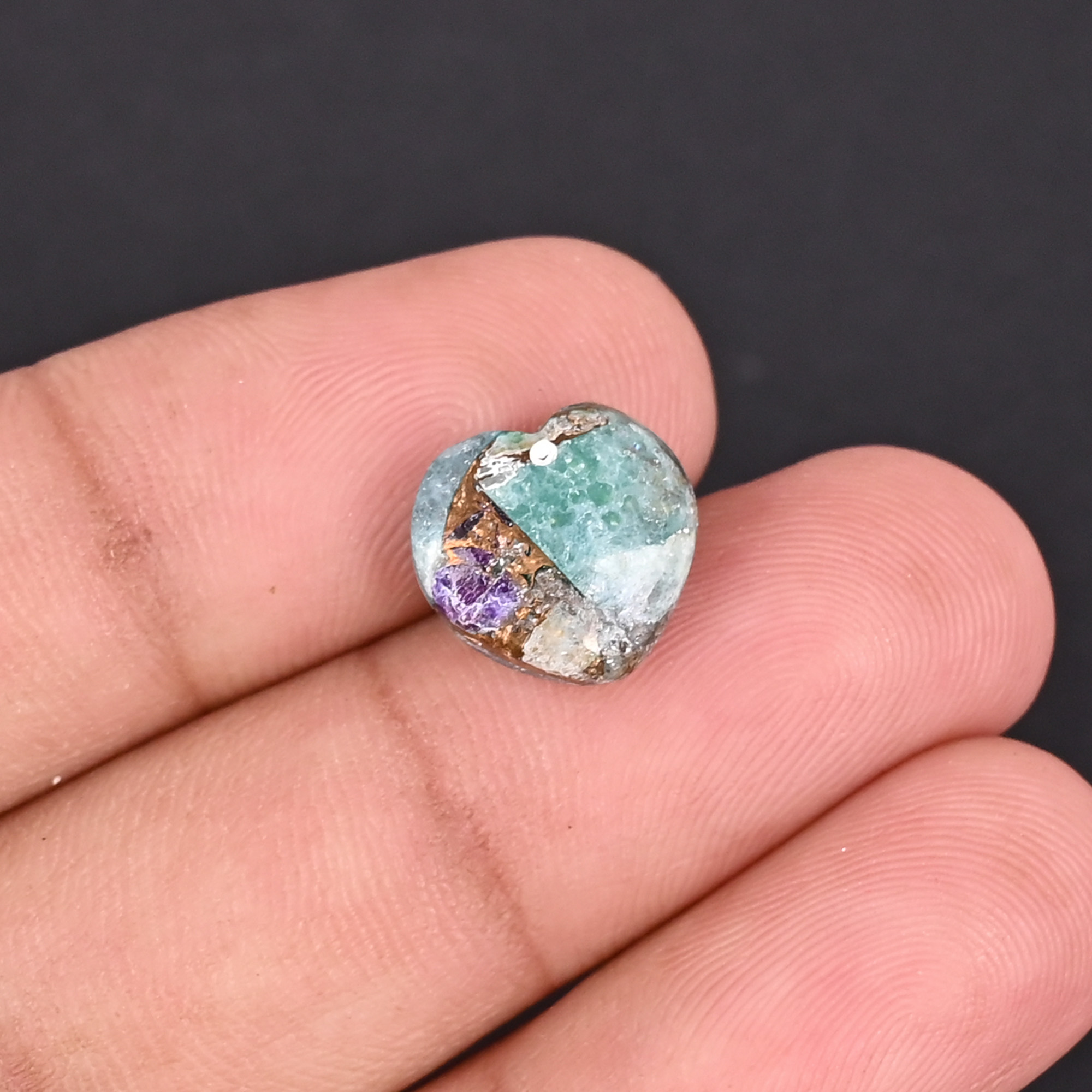 Natural Amazonite Copper Mohave Loose Gemstone 49 Carat Heart 11x12 mm Flat-back Cabochon for Jewelry Making 1 Pcs