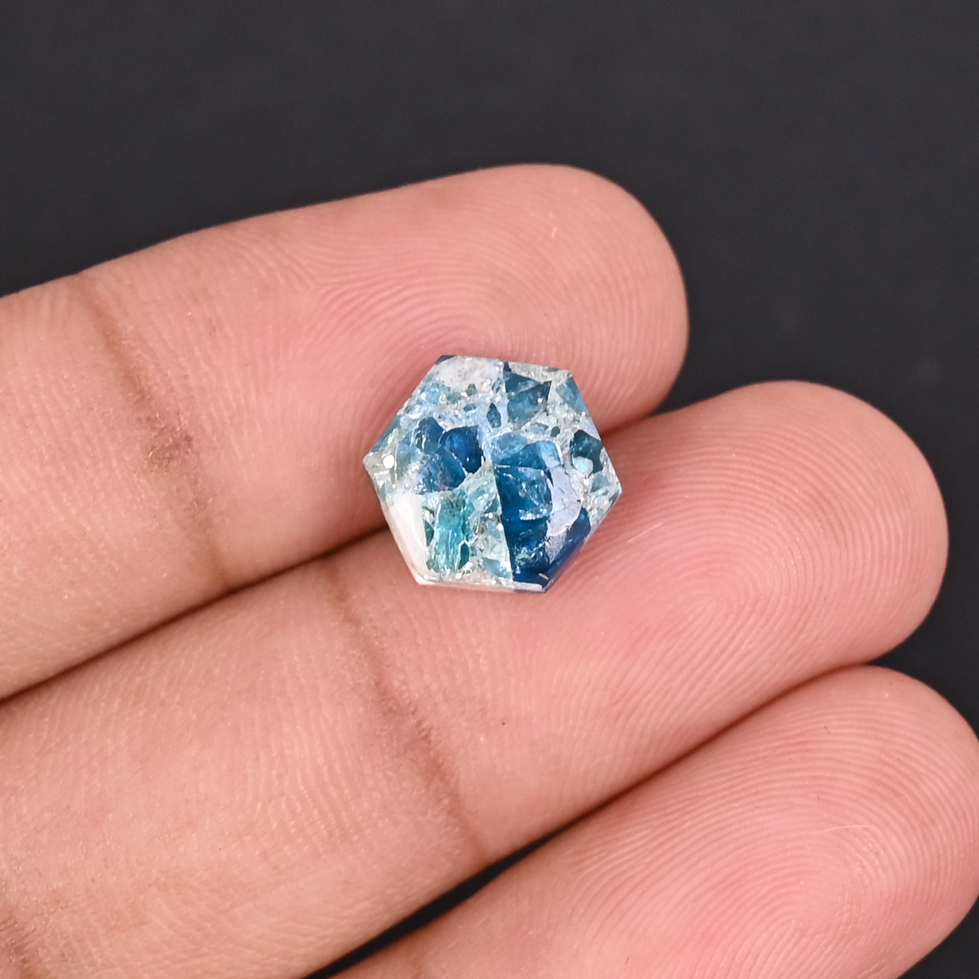 Natural Apatite Mohave Loose Gemstone 44 Carat Hexagon 10x10 mm Flat-back Cabochon for Jewelry Making  1 Pcs