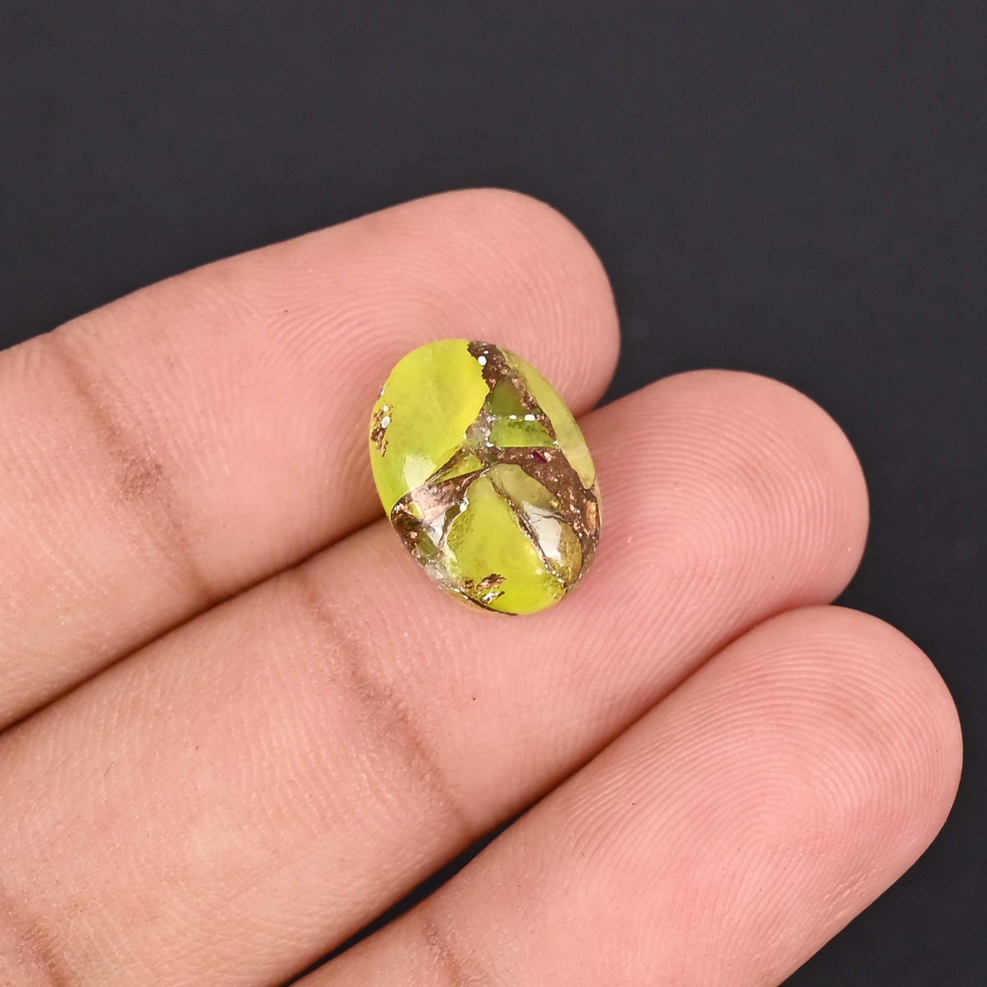 Natural Green Opal Mohave Loose Gemstone 49 Carat Oval 14x10 mm Flat-back Cabochon for Jewelry Making 1 Pcs