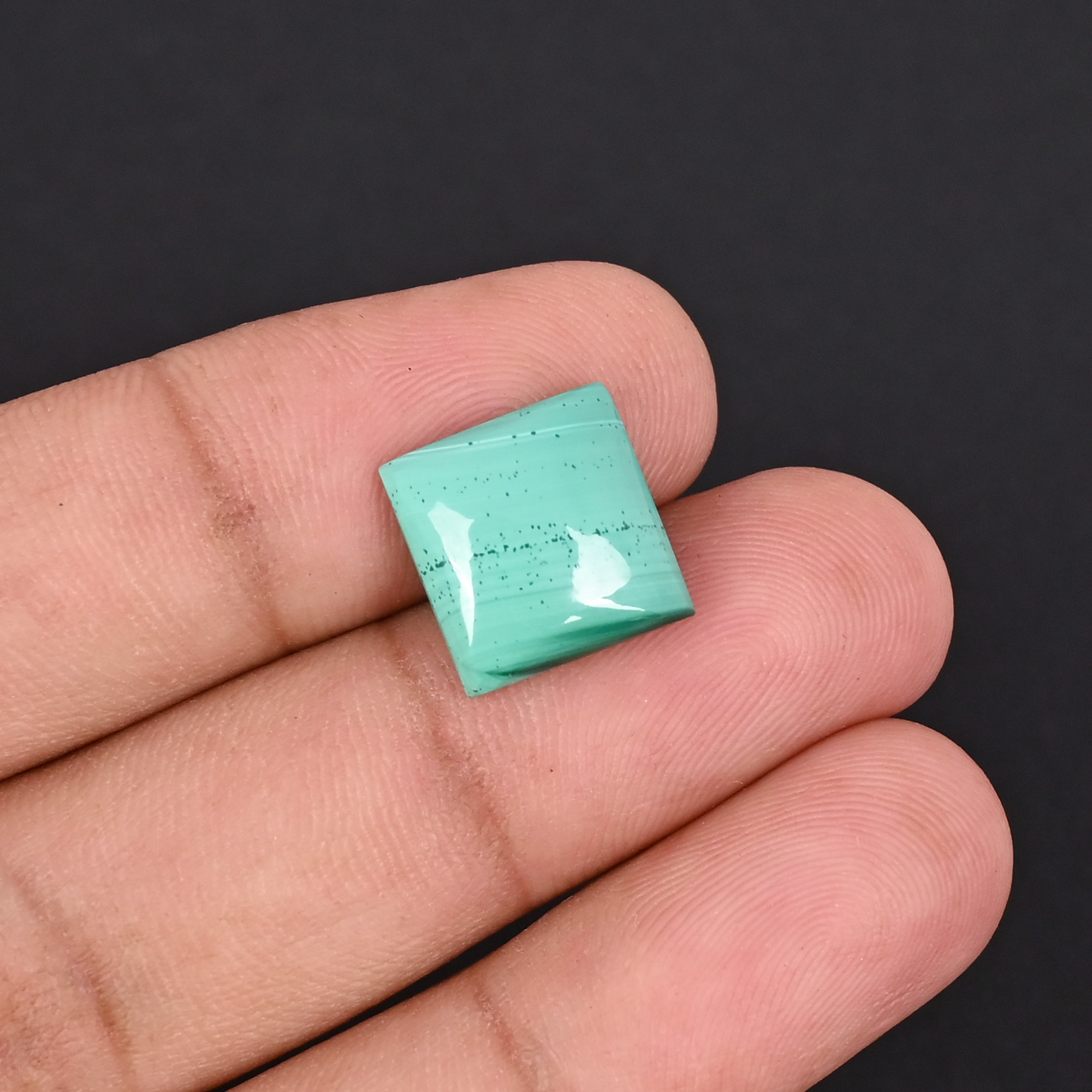 Natural Malachite Loose Gemstone 81 Carat Square 12x12 mm Flat-back Cabochon for Jewelry Making  1 Pcs