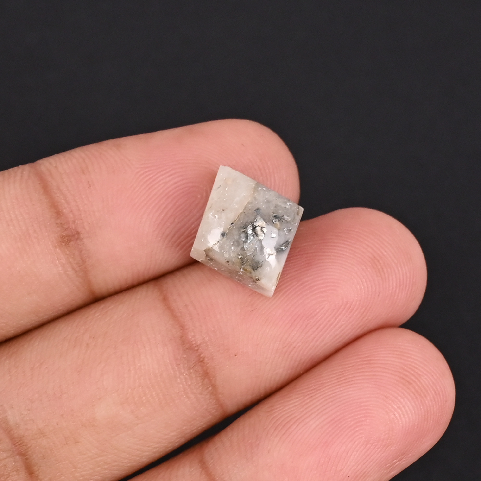 Natural Pyrite Marcasite Loose Gemstone 74 Carat Rectangle 14x12 mm Flat-back Cabochon for Jewelry Making 1 Pcs