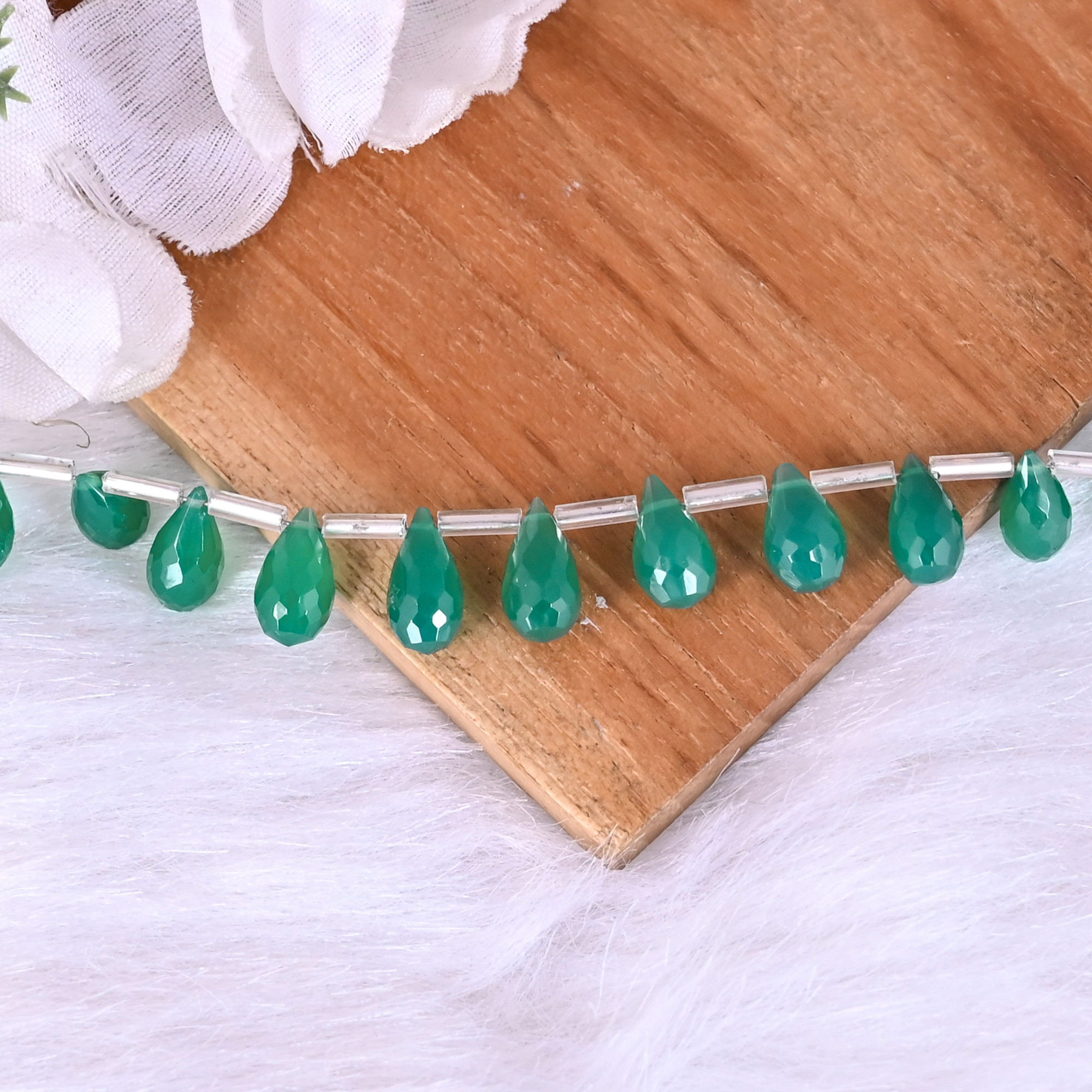 Natural Green Onyx Loose Gemstone 81 Gram 10x6 mm Teardrop Briolette Faceted Beads Strand for Jewelry Making  1 Line Strand