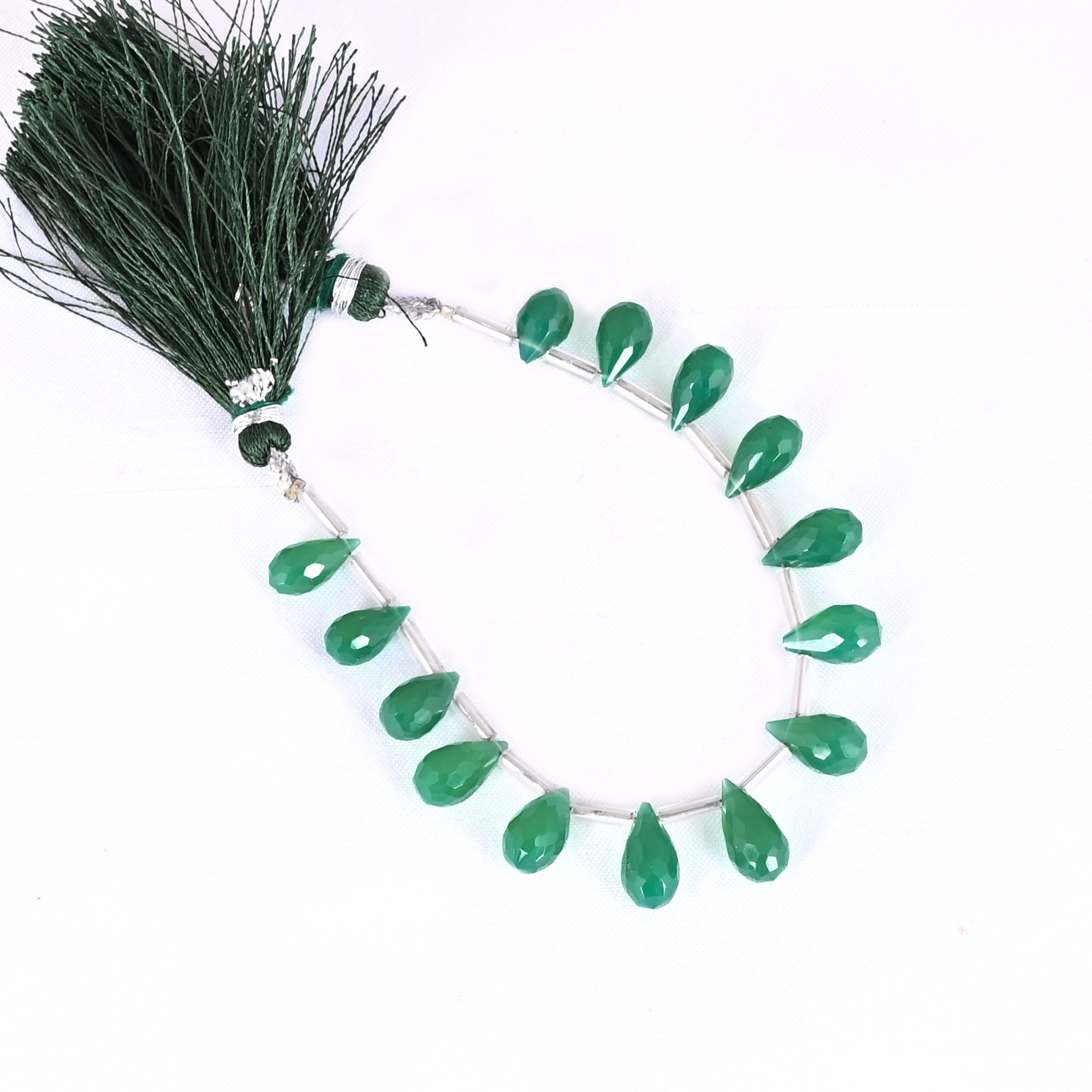 Natural Green Onyx Loose Gemstone 81 Gram 10x6 mm Teardrop Briolette Faceted Beads Strand for Jewelry Making 1 Line Strand