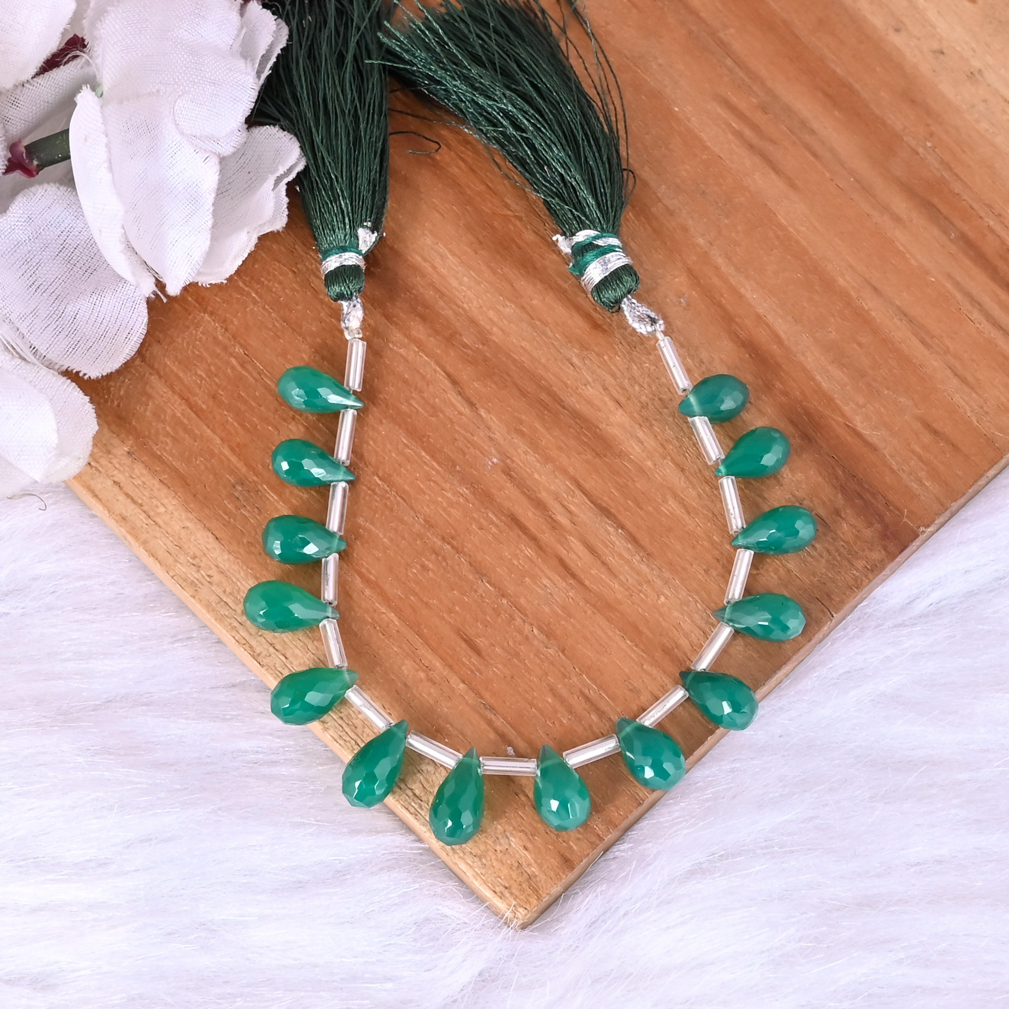 Natural Green Onyx Loose Gemstone 81 Gram 10x6 mm Teardrop Briolette Faceted Beads Strand for Jewelry Making 1 Line Strand