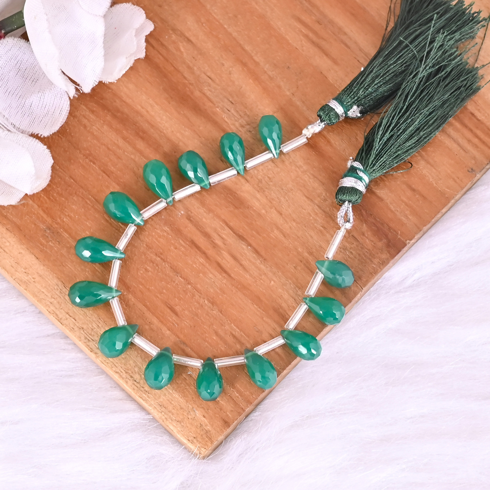Natural Green Onyx Loose Gemstone 81 Gram 10x6 mm Teardrop Briolette Faceted Beads Strand for Jewelry Making 1 Line Strand