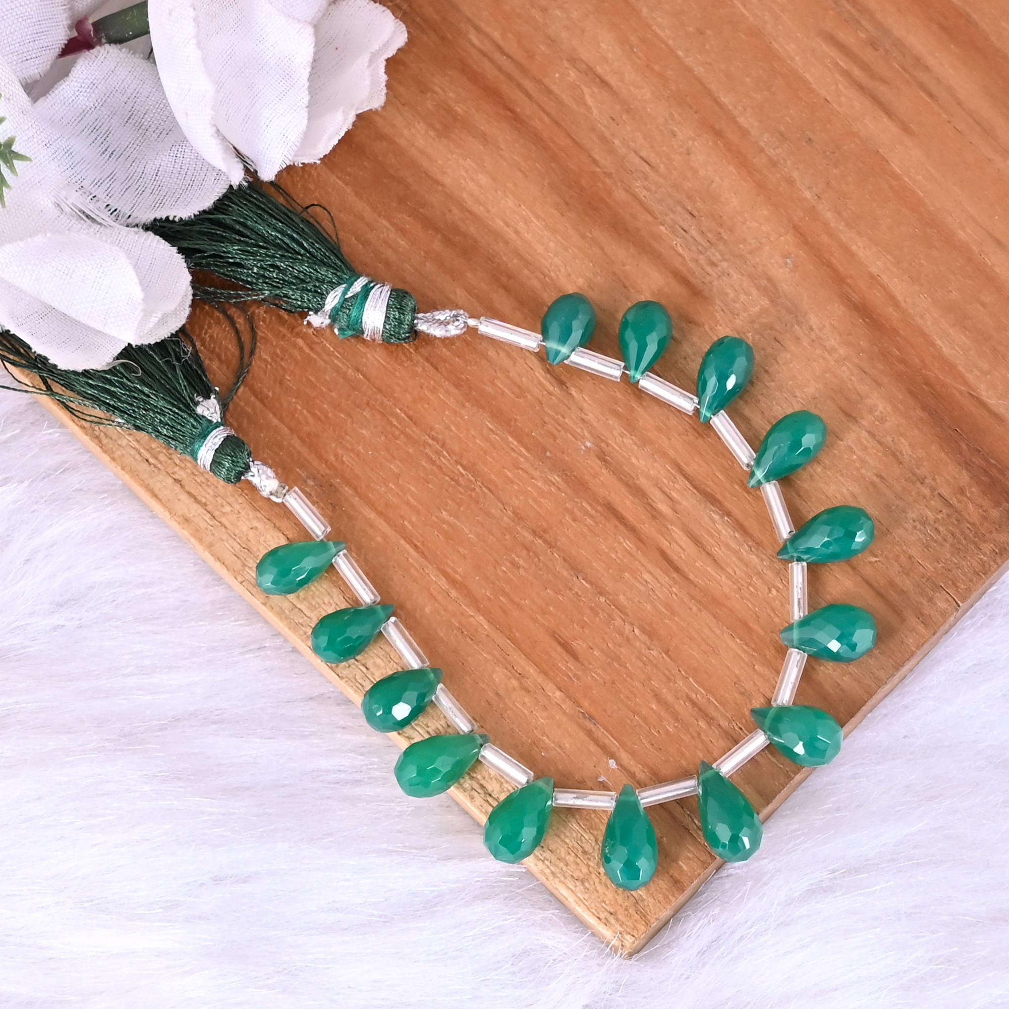 Natural Green Onyx Loose Gemstone 81 Gram 10x6 mm Teardrop Briolette Faceted Beads Strand for Jewelry Making 1 Line Strand