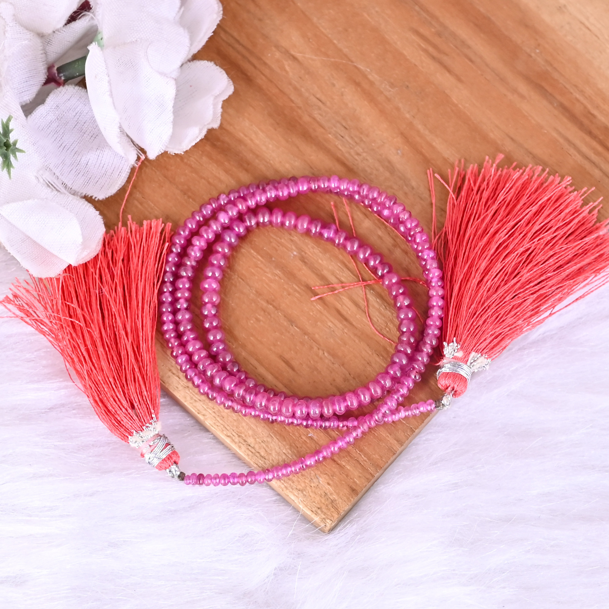 Natural Ruby Loose Gemstone 146 Gram 3x3 mm Round Briolette Smooth Beads Strand for Jewelry Making  1 Line Strand