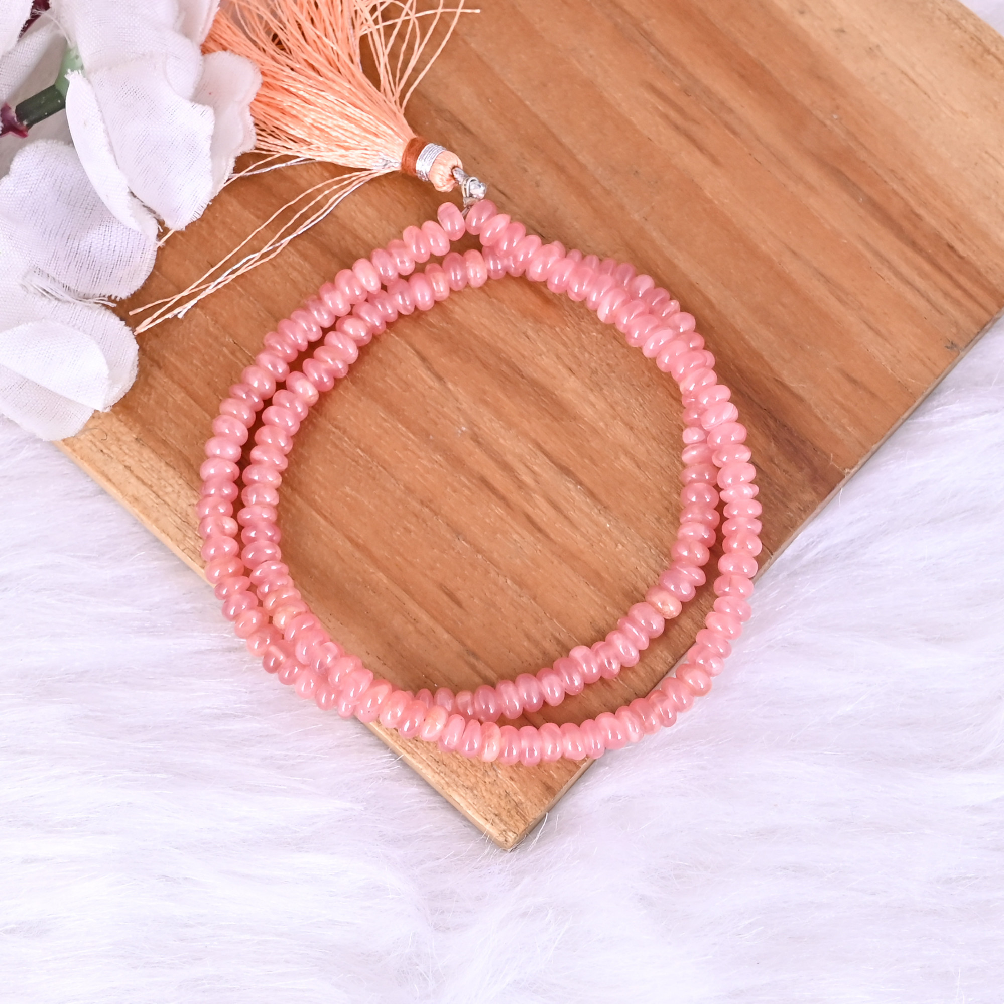 Natural Rhodochrosite Loose Gemstone 249 Gram 5x3 mm Round Briolette Smooth Beads Strand for Jewelry Making 1 Line Strand