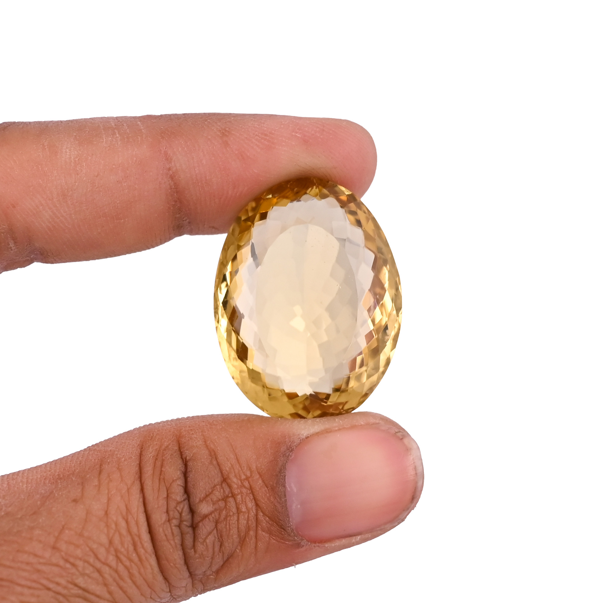 Natural Lemon Quartz 29X22MM Oval Checker Cut 50Cts 1 Piece Gemstone For Making Jewelry