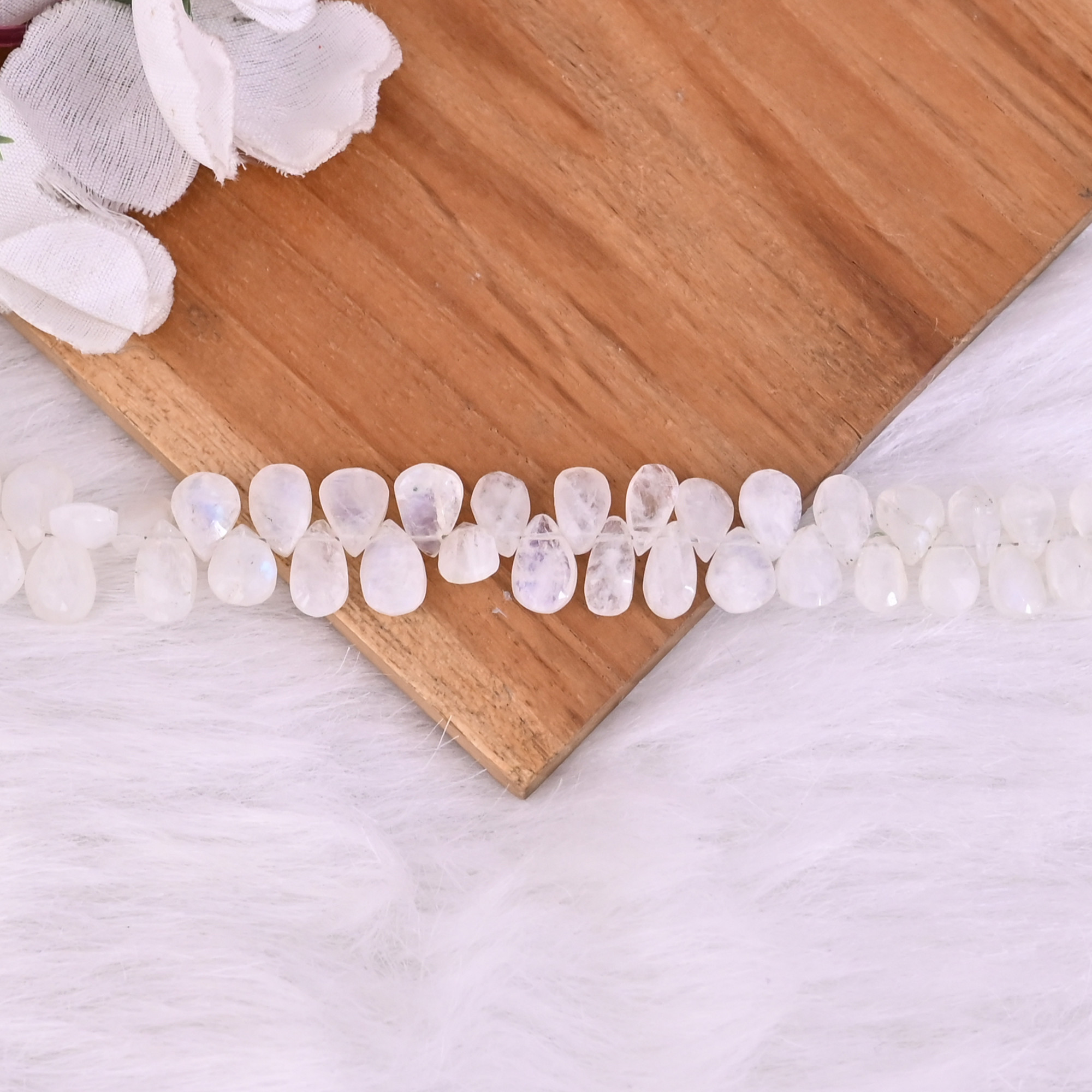 Natural Rainbow Moonstone Loose Gemstone 21 Gram Mix Size Teardrop Briolette Faceted Beads Strand for Jewelry Making 1 Line Strand