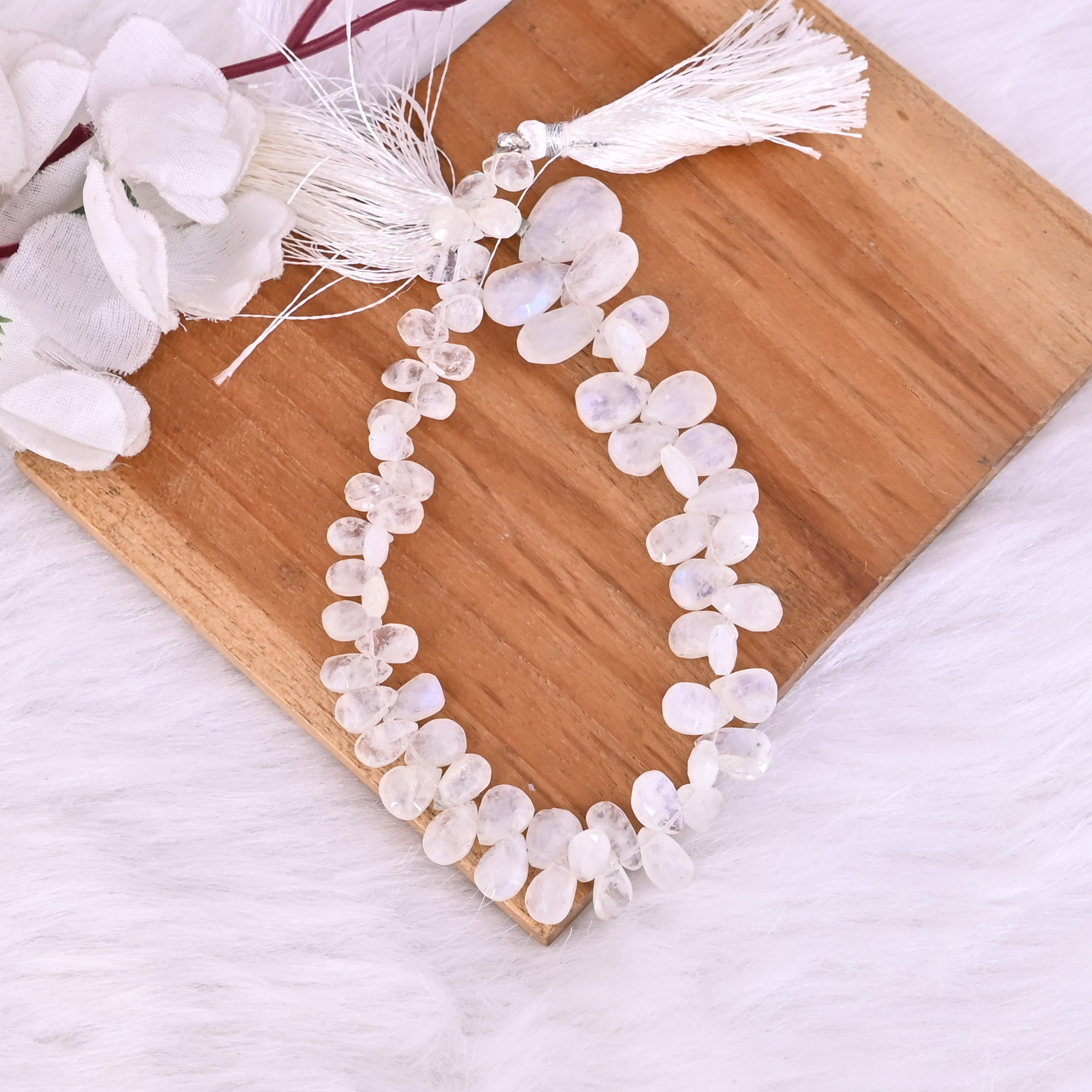 Natural Rainbow Moonstone Loose Gemstone 21 Gram Mix Size Teardrop Briolette Faceted Beads Strand for Jewelry Making  1 Line Strand