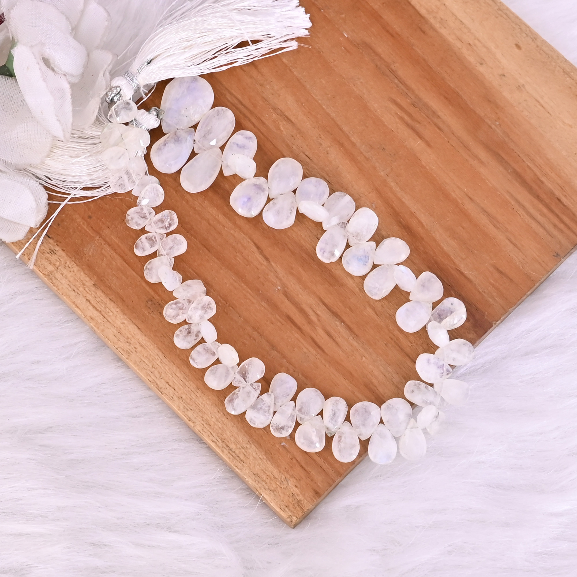 Natural Rainbow Moonstone Loose Gemstone 21 Gram Mix Size Teardrop Briolette Faceted Beads Strand for Jewelry Making 1 Line Strand