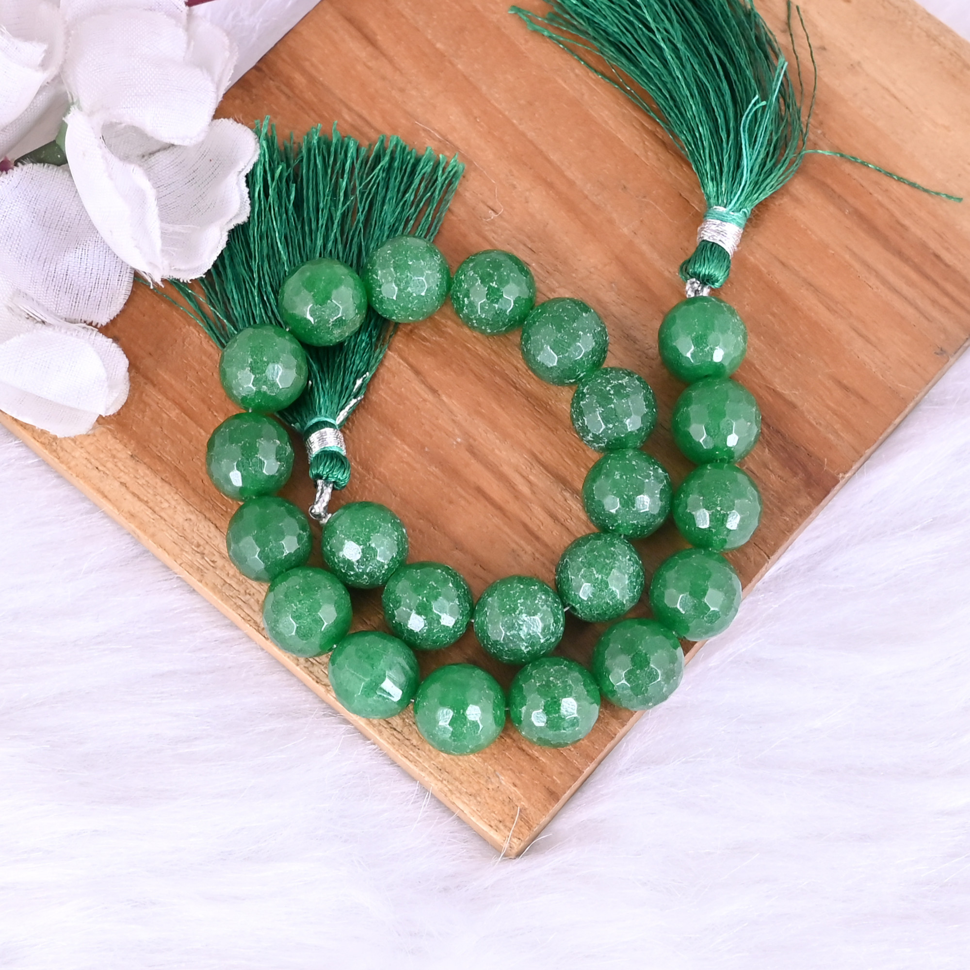 Natural Green Jade Loose Gemstone 508 Gram 12x12 mm Round Briolette Faceted Beads Strand for Jewelry Making 1 Line Strand