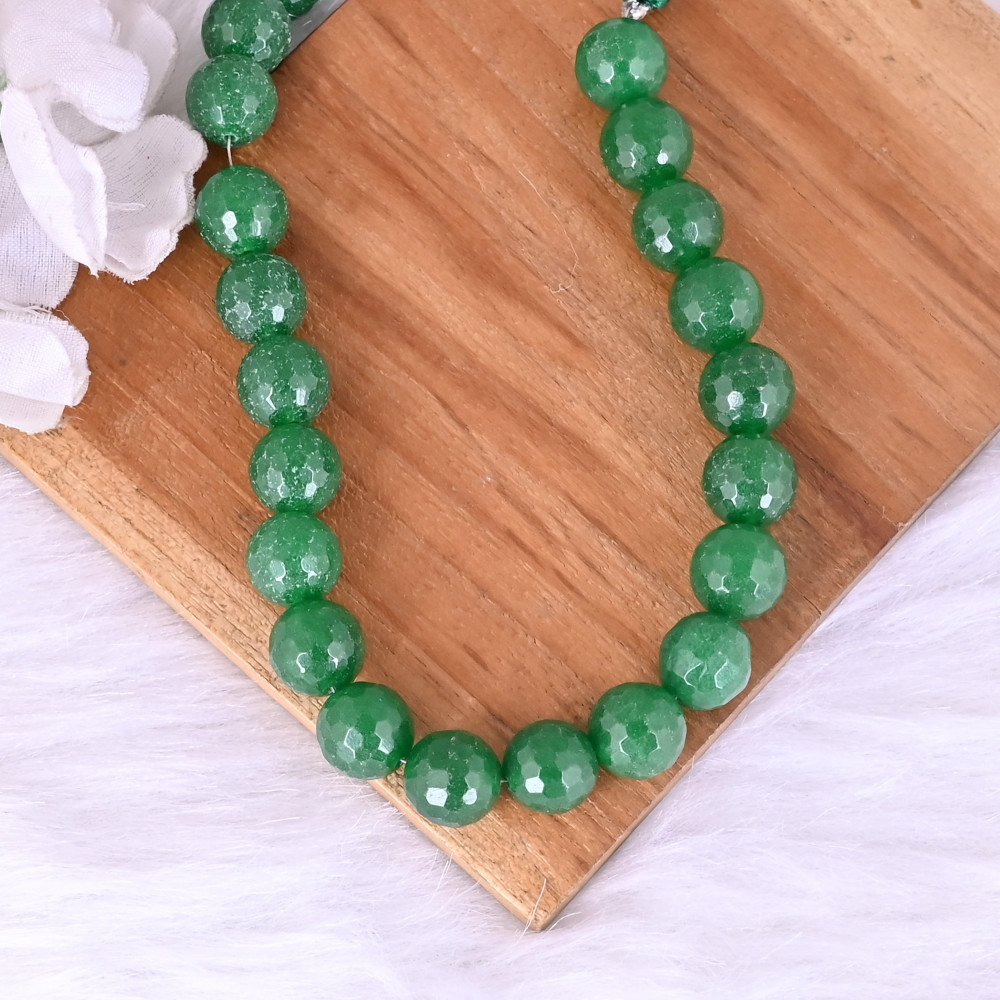 Image of Natural Green Jade Loose Gemstone 50.8 Gram 12x12 mm Round Briolette Faceted Beads Strand for Jewelry Making | 1 Line Strand