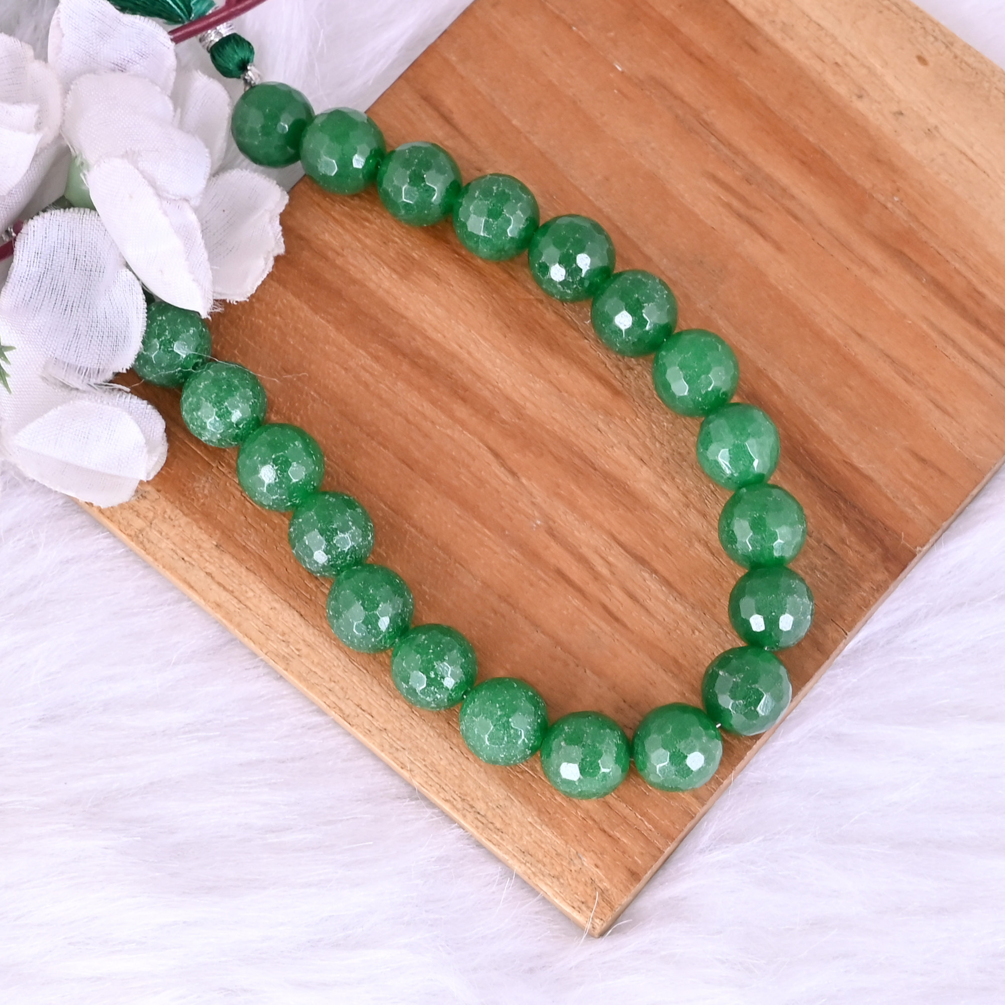 Natural Green Jade Loose Gemstone 508 Gram 12x12 mm Round Briolette Faceted Beads Strand for Jewelry Making  1 Line Strand