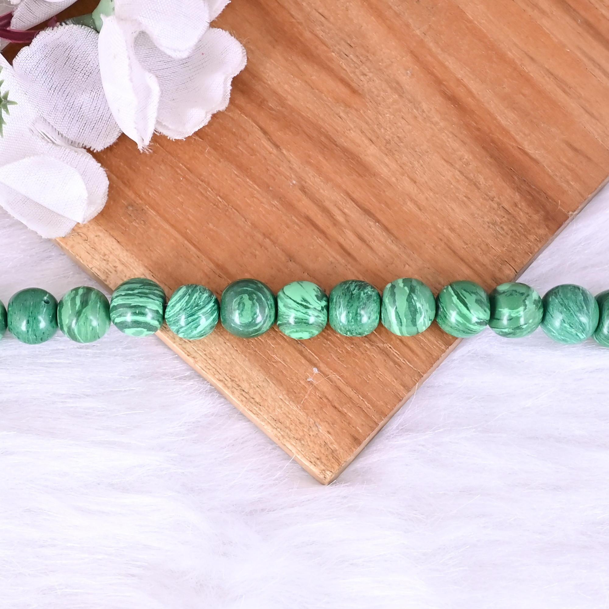 Natural Malachite Loose Gemstone 247 Gram 10x10 mm Round Briolette Faceted Beads Strand for Jewelry Making 1 Line Strand